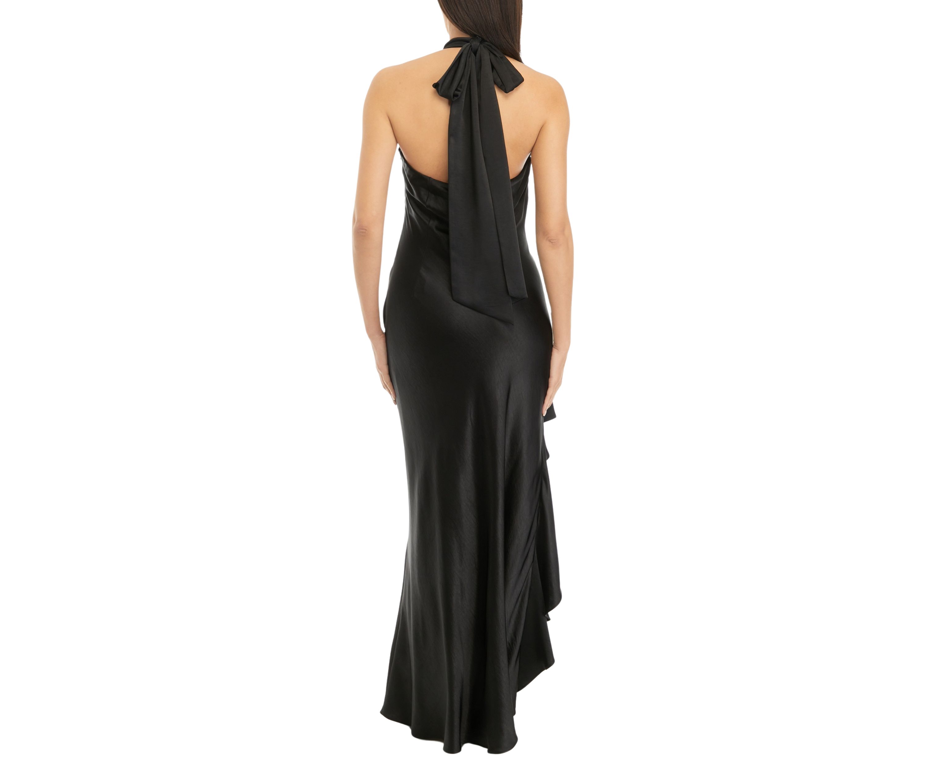 Womens Sleeveless Halter Ruffle Hem Gown