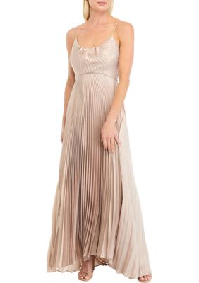 Women's Sleeveless Ribbed Solid Satin Gown