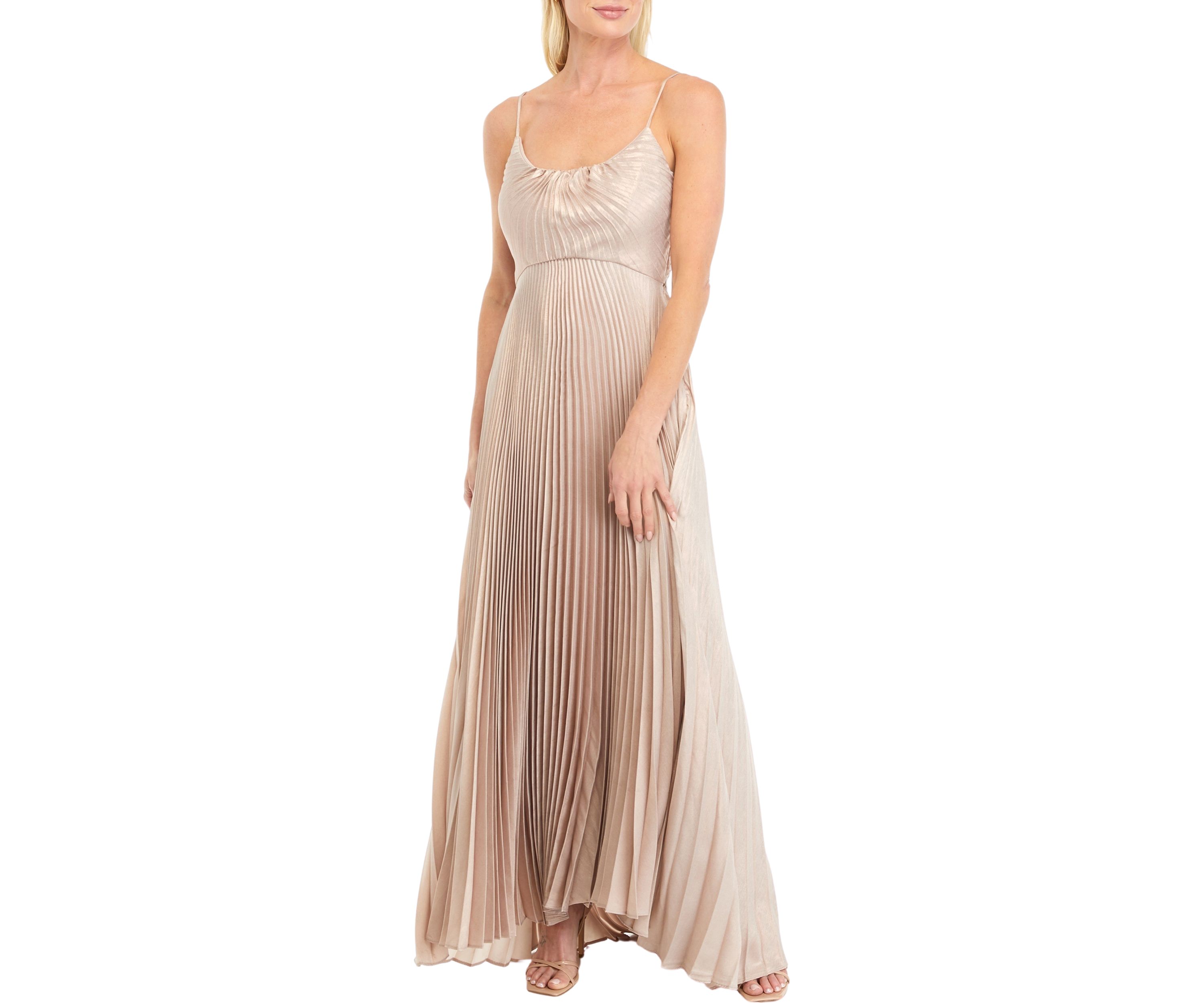 Womens Sleeveless Ribbed Solid Satin Gown