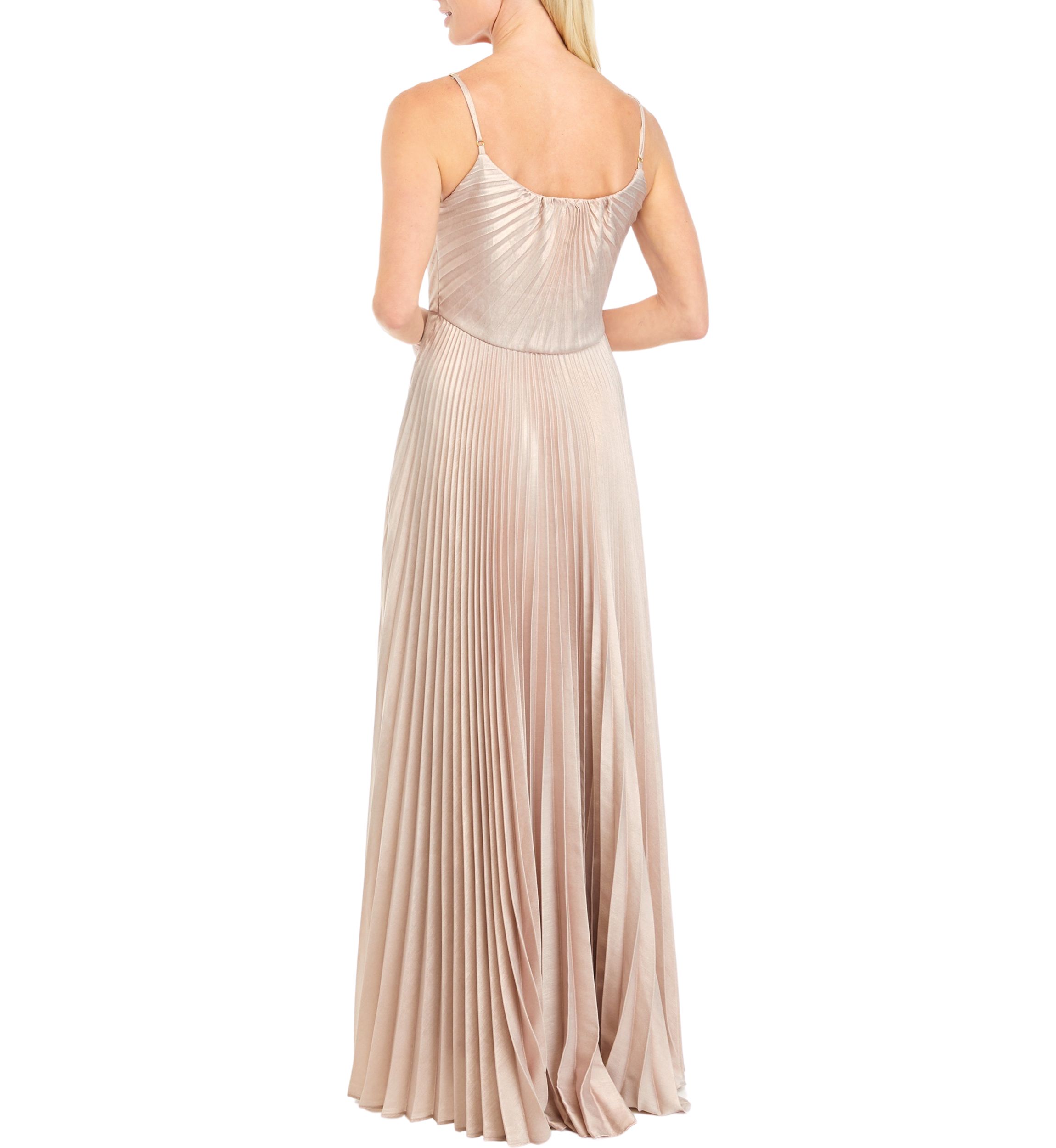 Womens Sleeveless Ribbed Solid Satin Gown
