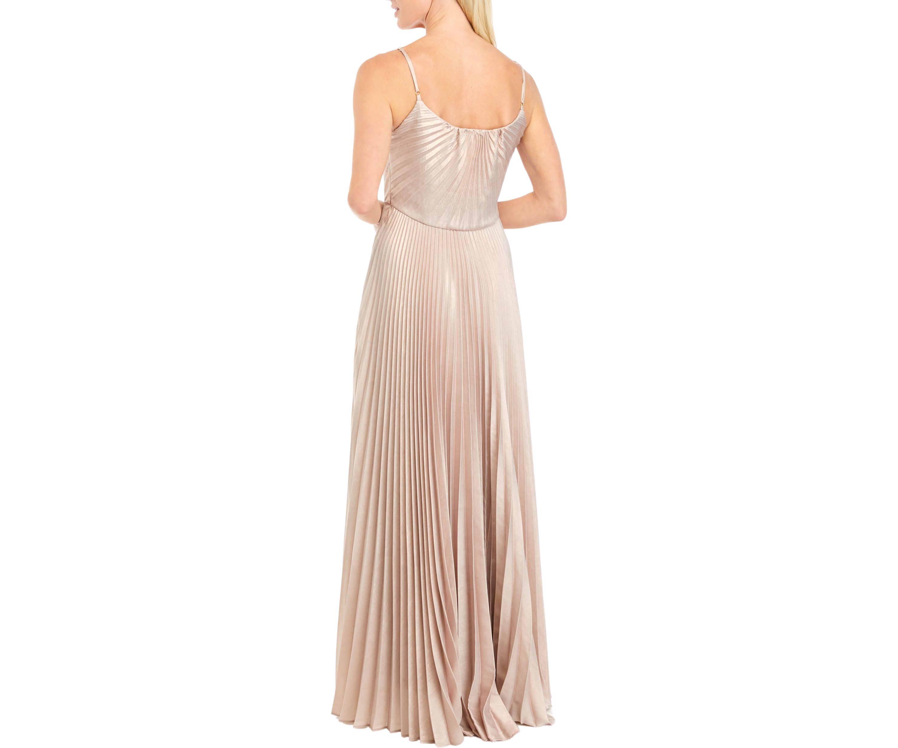 Womens Sleeveless Ribbed Solid Satin Gown