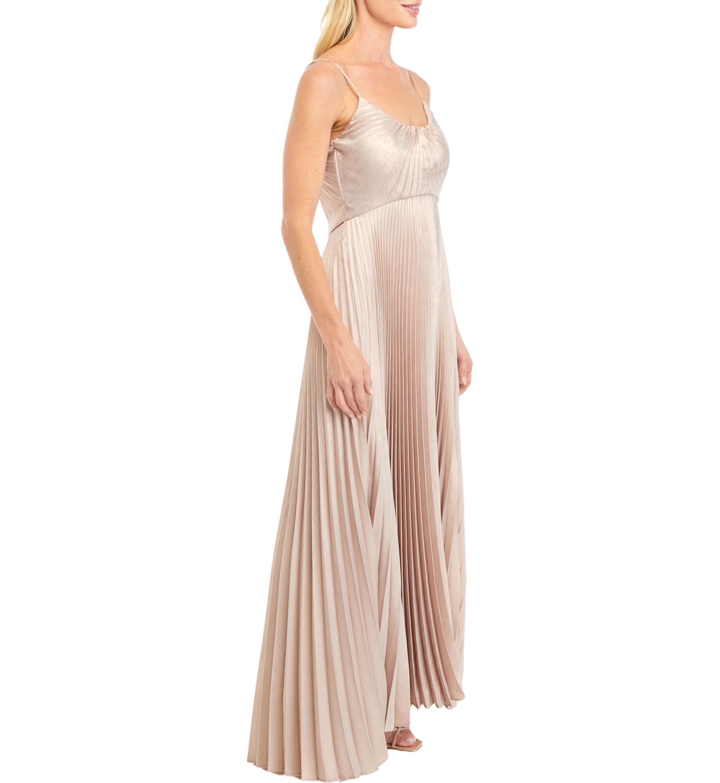 Womens Sleeveless Ribbed Solid Satin Gown