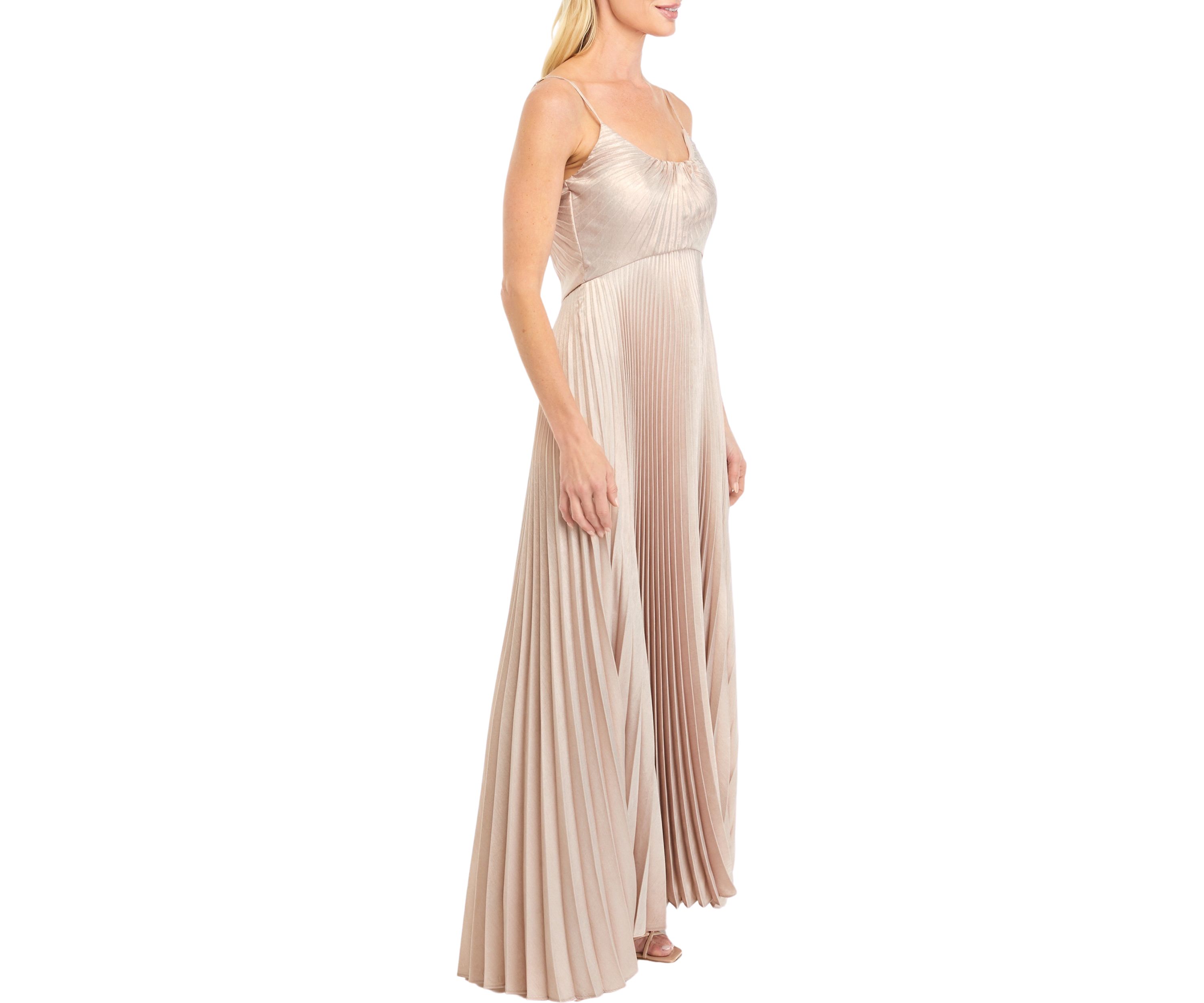 Womens Sleeveless Ribbed Solid Satin Gown
