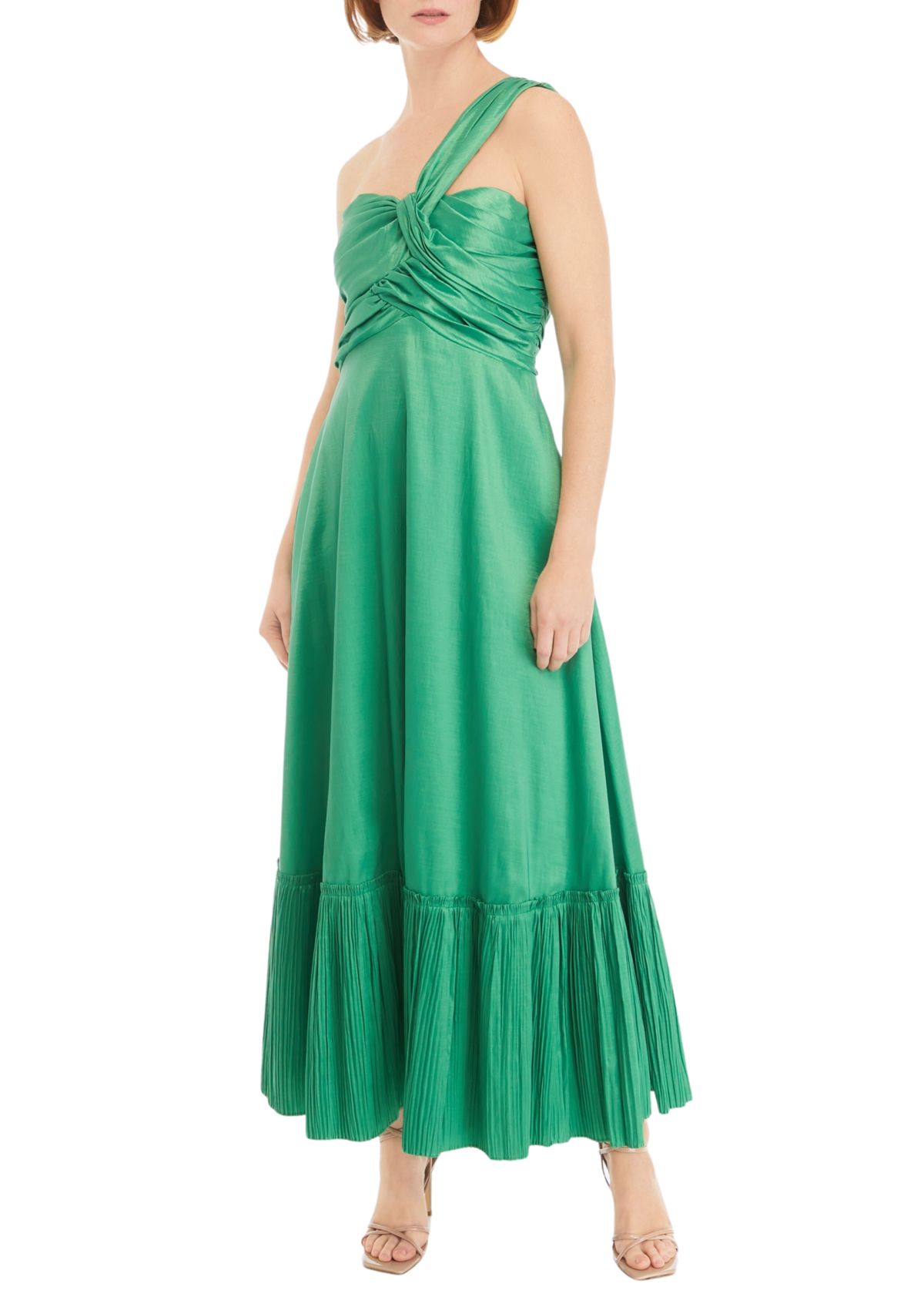 Womens Sleeveless One Shoulder Ruffle Hem Midi Dress