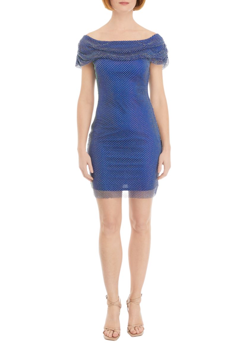 Womens Off the Shoulder Mesh Sheath Dress