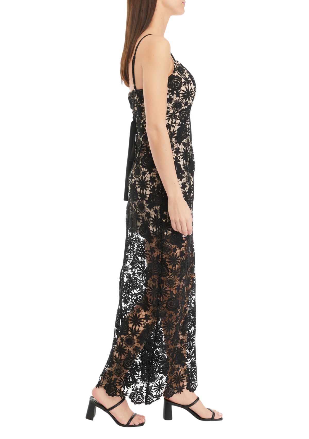 Womens Strappy Lace Sheath Midi Dress