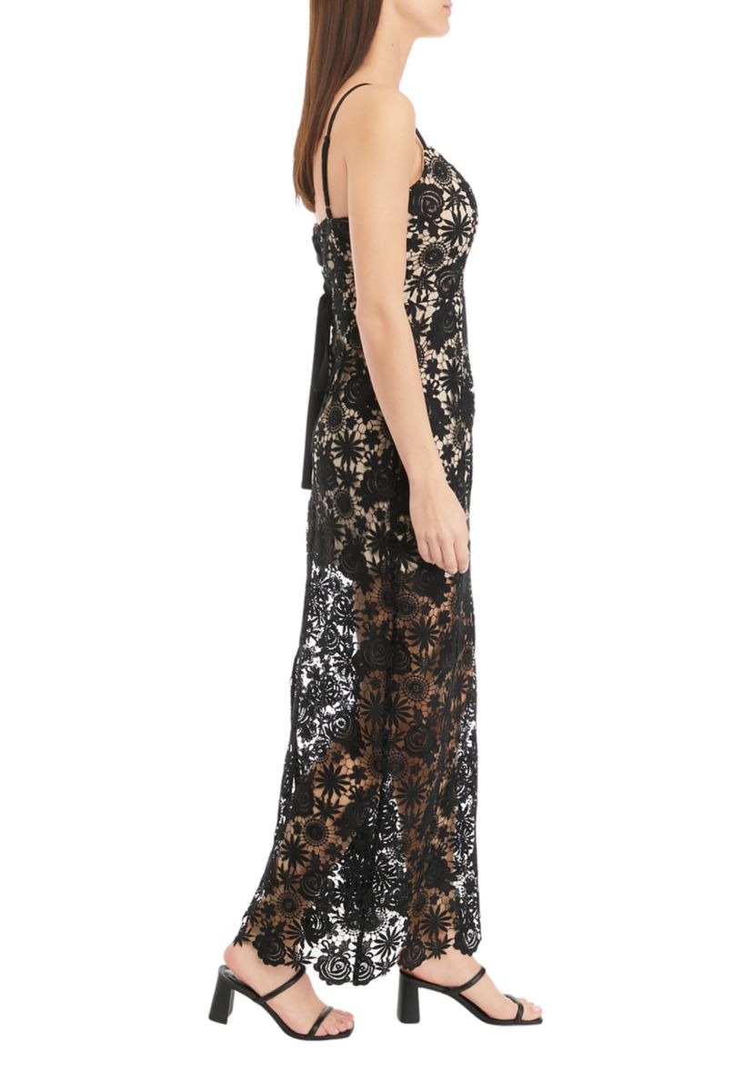 Womens Strappy Lace Sheath Midi Dress