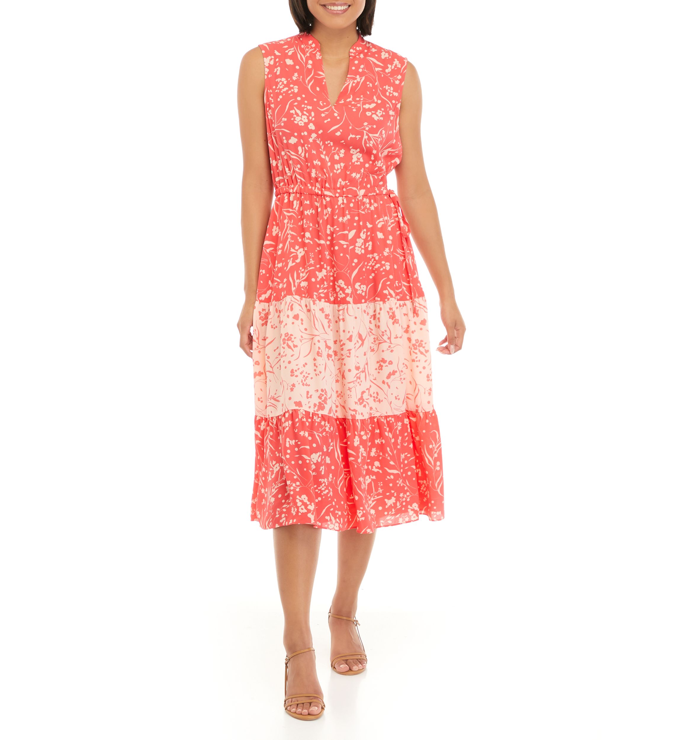 Womens Printed Tiered Midi Dress