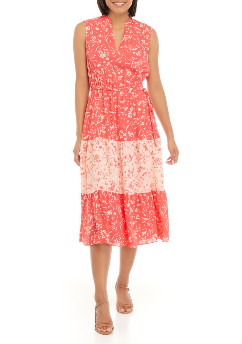 Womens Printed Tiered Midi Dress