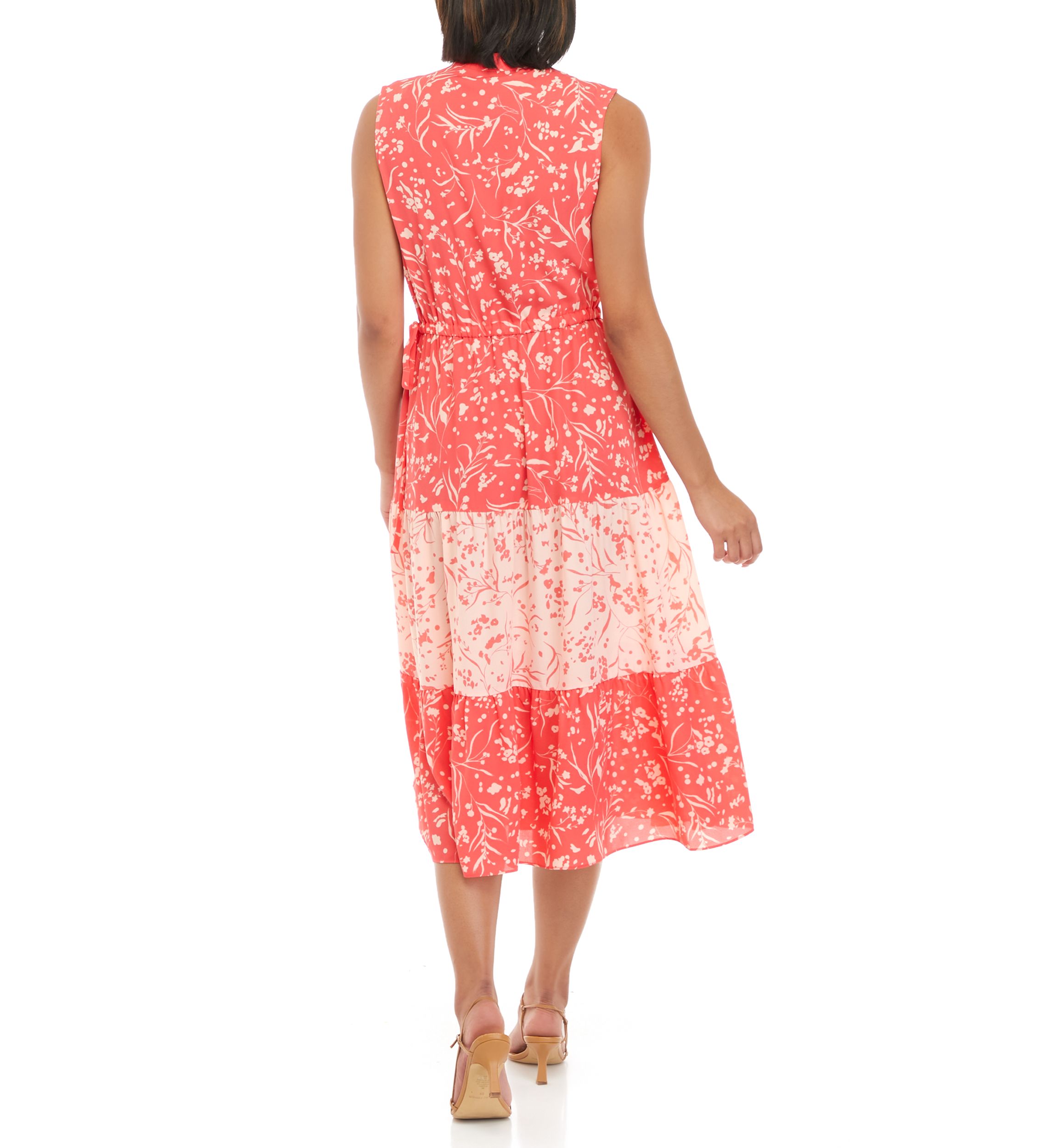 Womens Printed Tiered Midi Dress