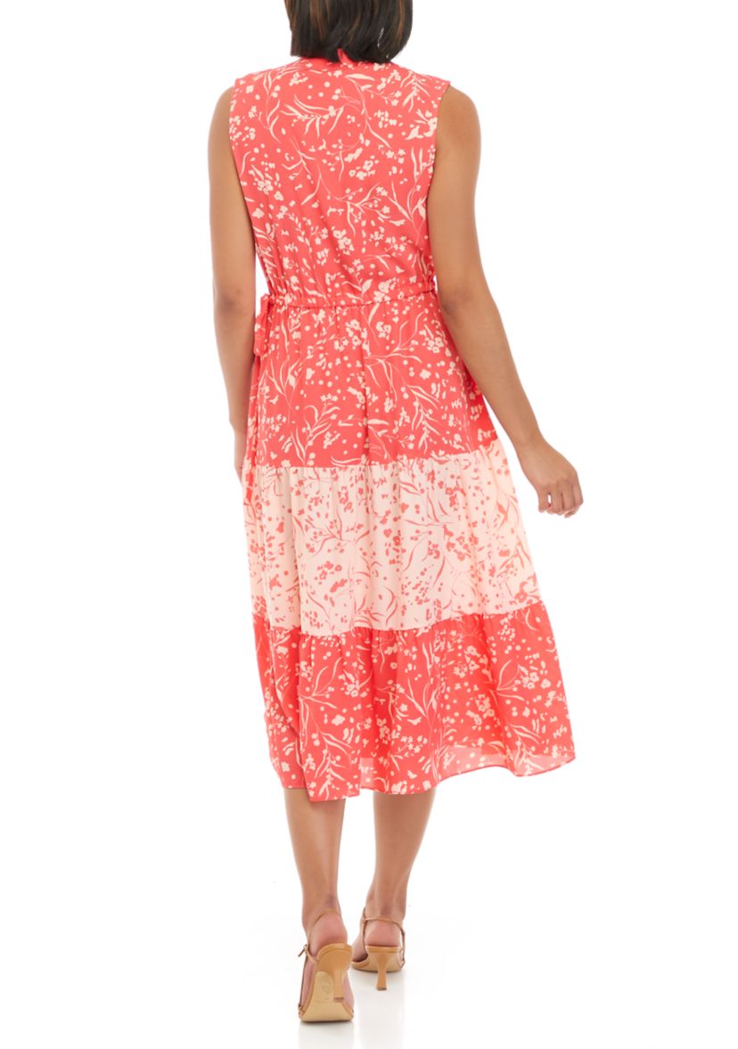 Womens Printed Tiered Midi Dress