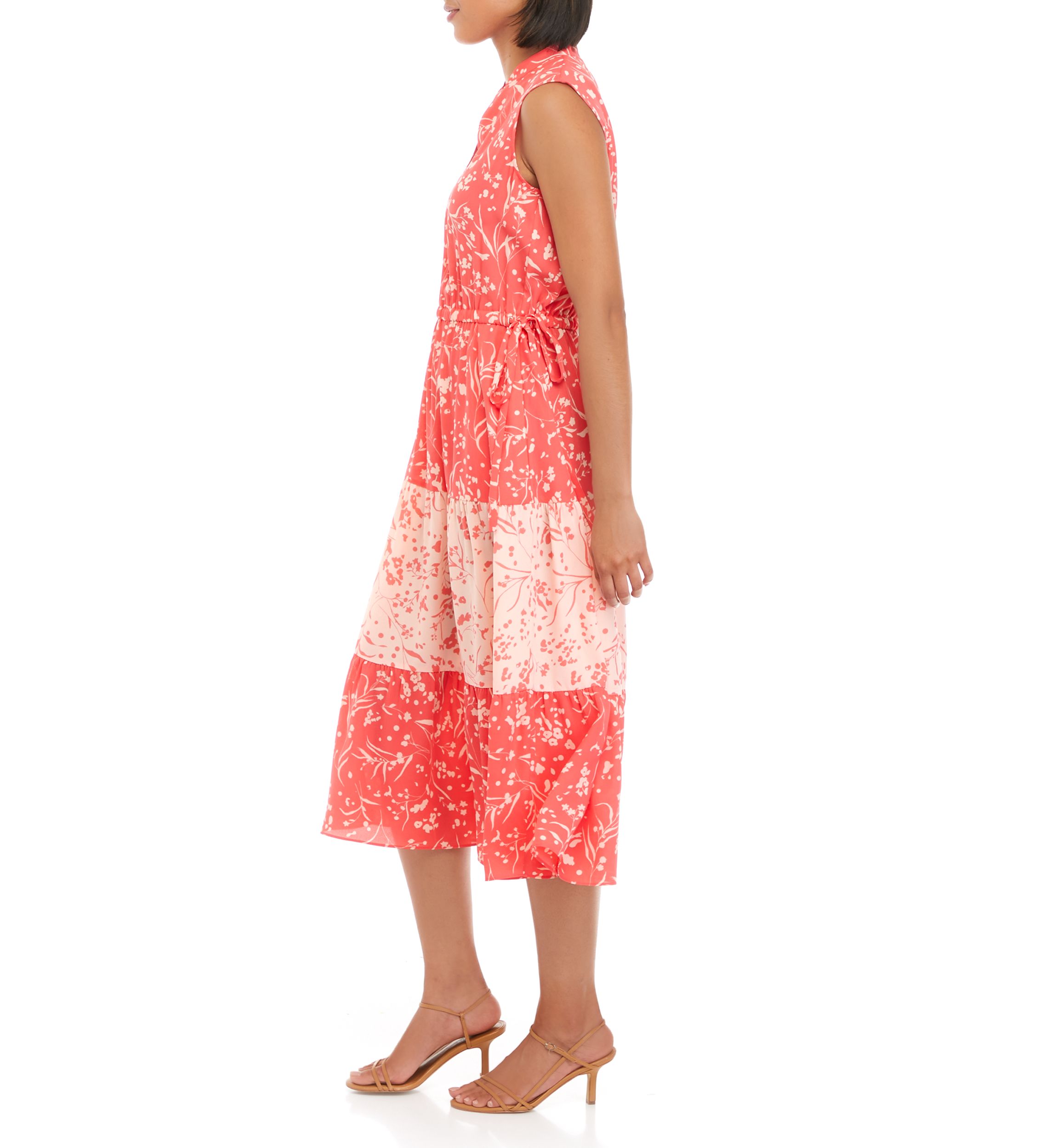Womens Printed Tiered Midi Dress