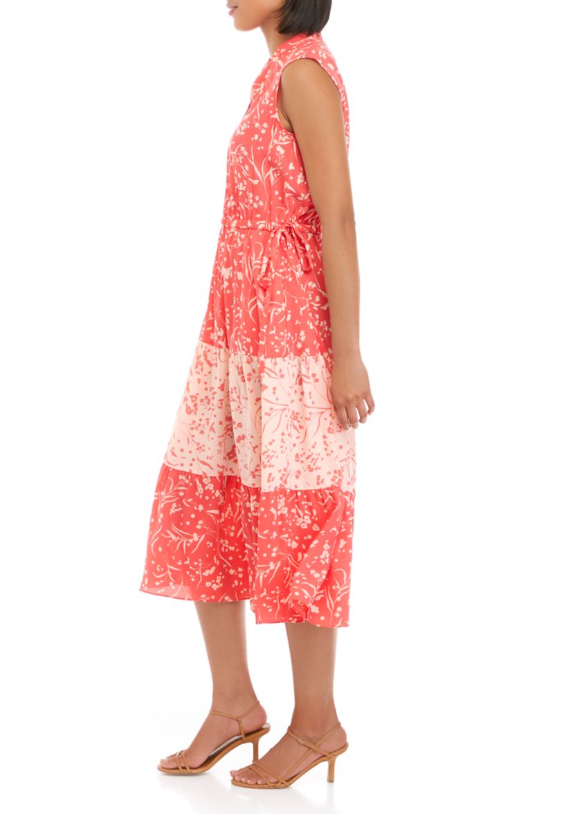 Womens Printed Tiered Midi Dress
