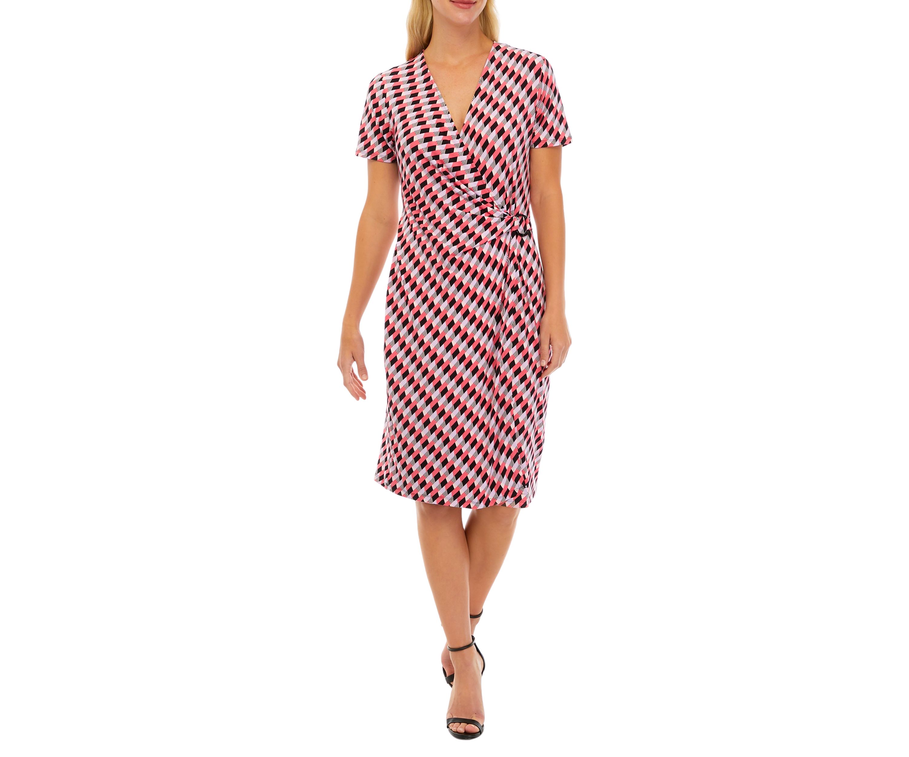Womens Surplice Geo Printed Dress