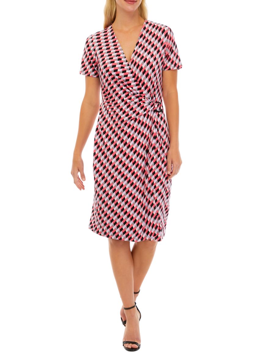Womens Surplice Geo Printed Dress