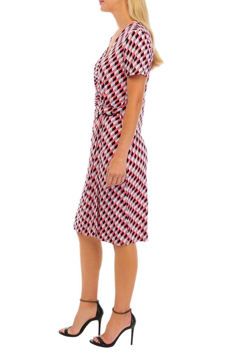 Womens Surplice Geo Printed Dress