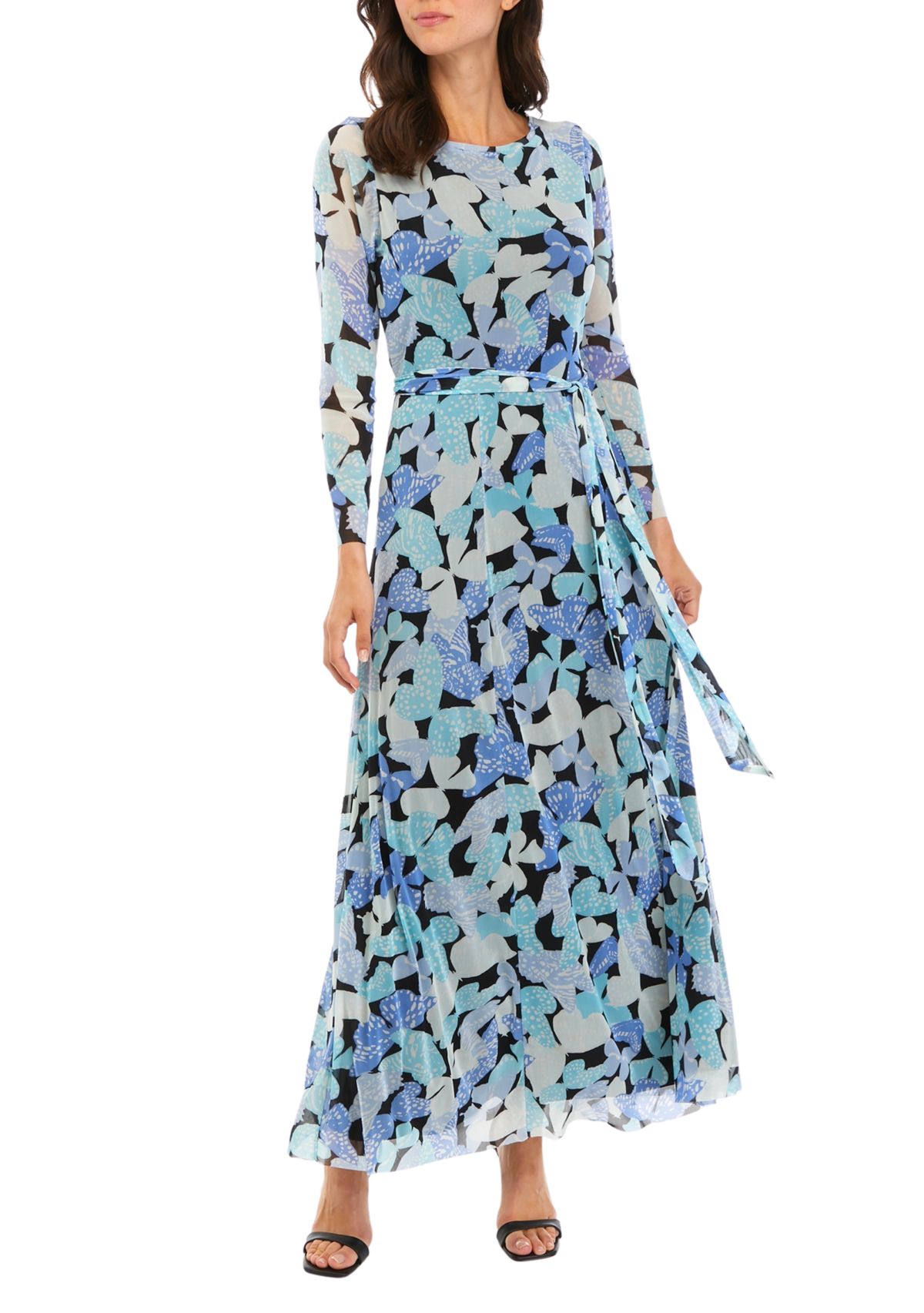 Womens Long Sleeve Floral Midi Dress