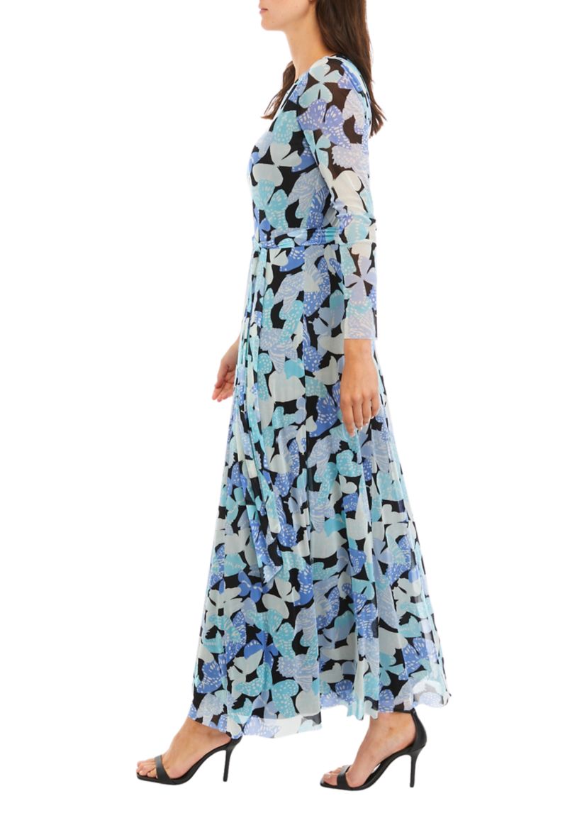 Womens Long Sleeve Floral Midi Dress