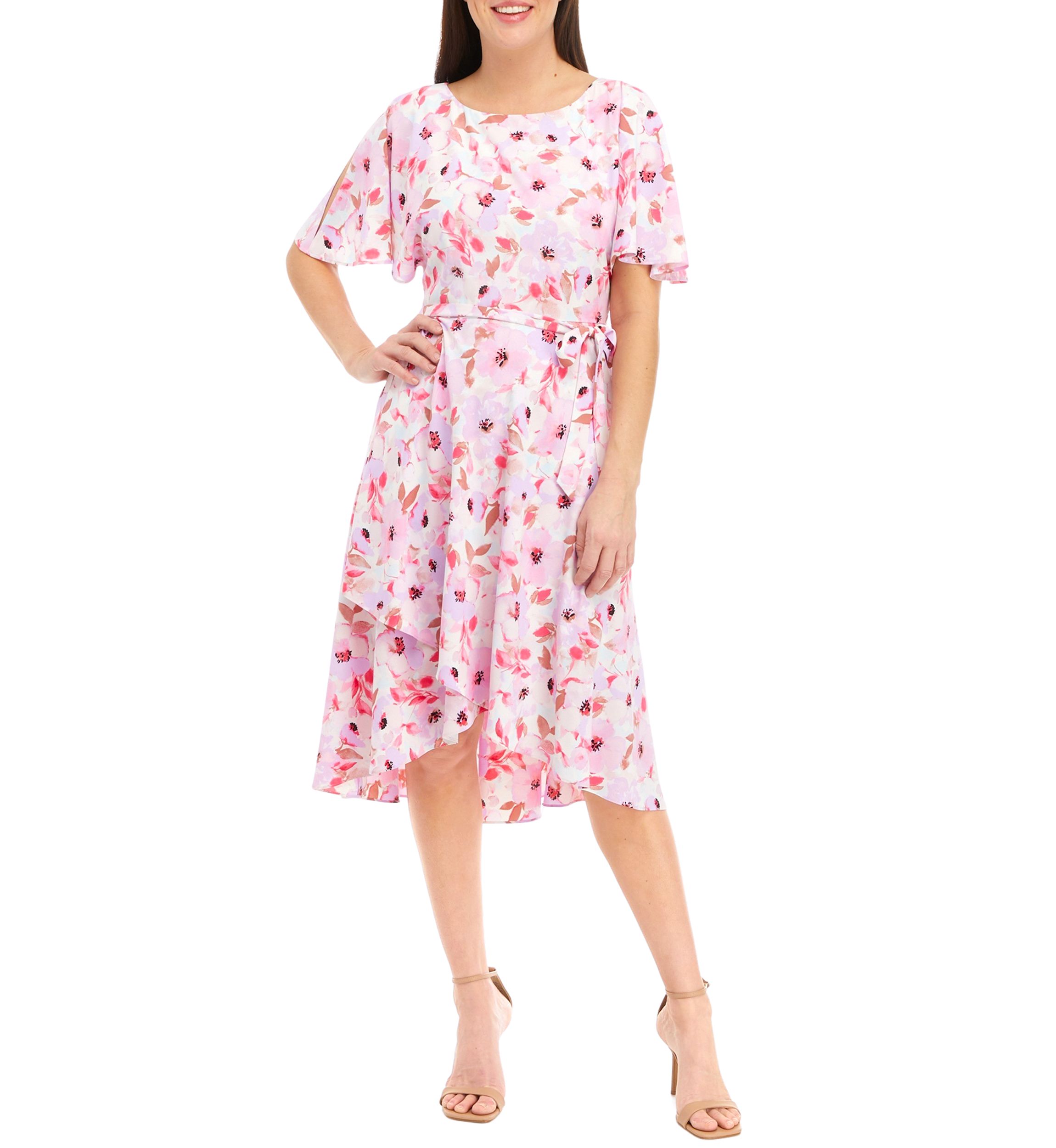 Womens Short Flutter Sleeve Sash Dress