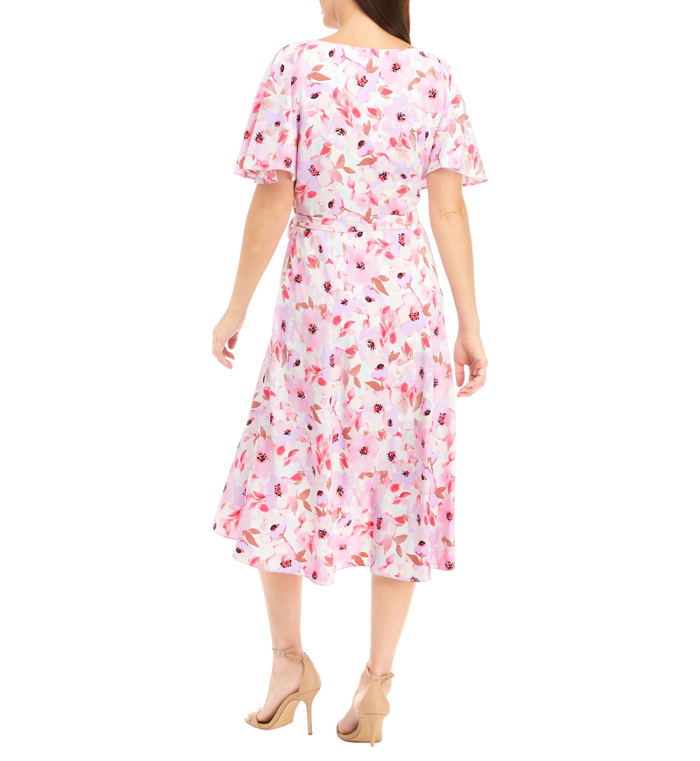 Womens Short Flutter Sleeve Sash Dress