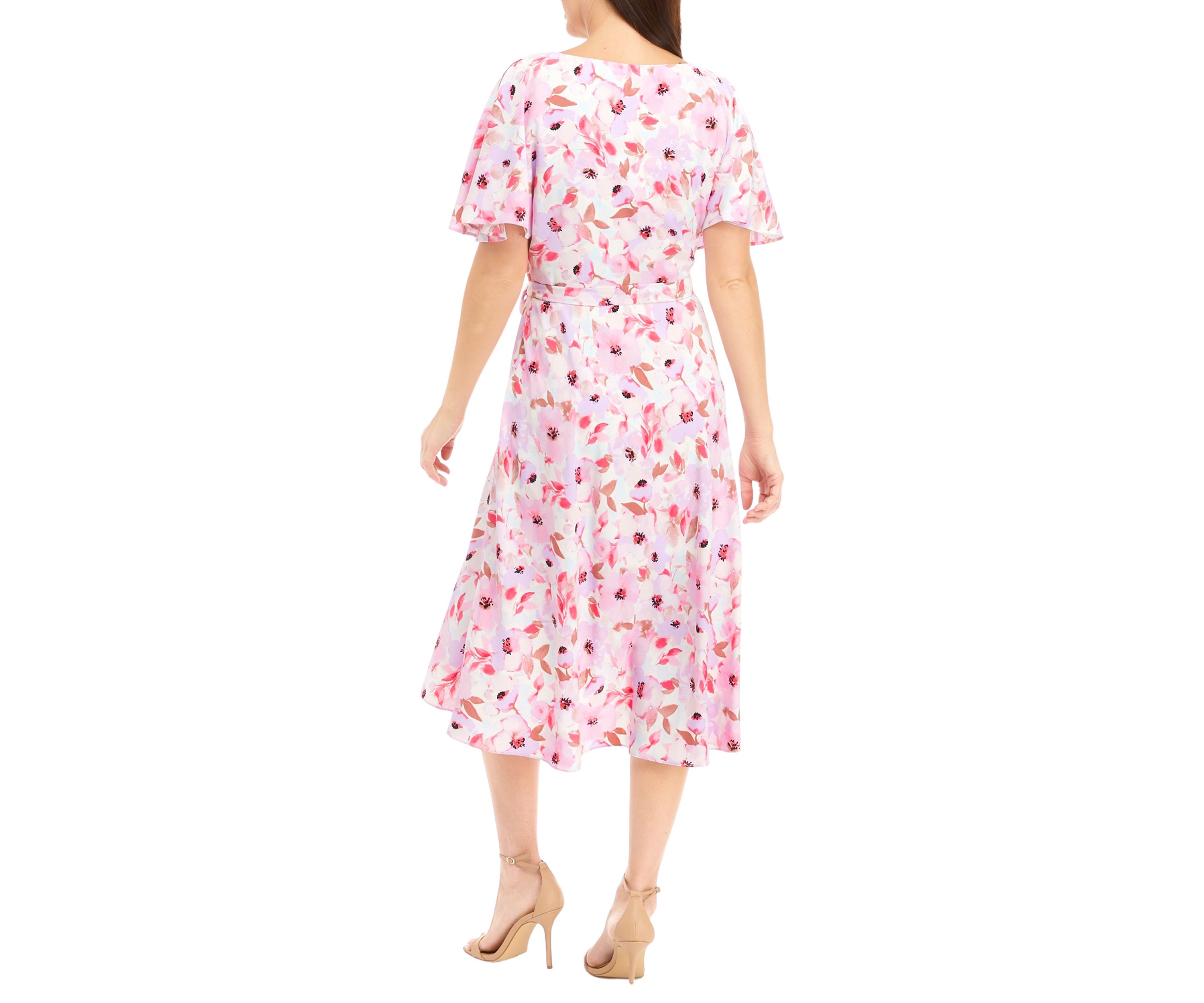 Womens Short Flutter Sleeve Sash Dress