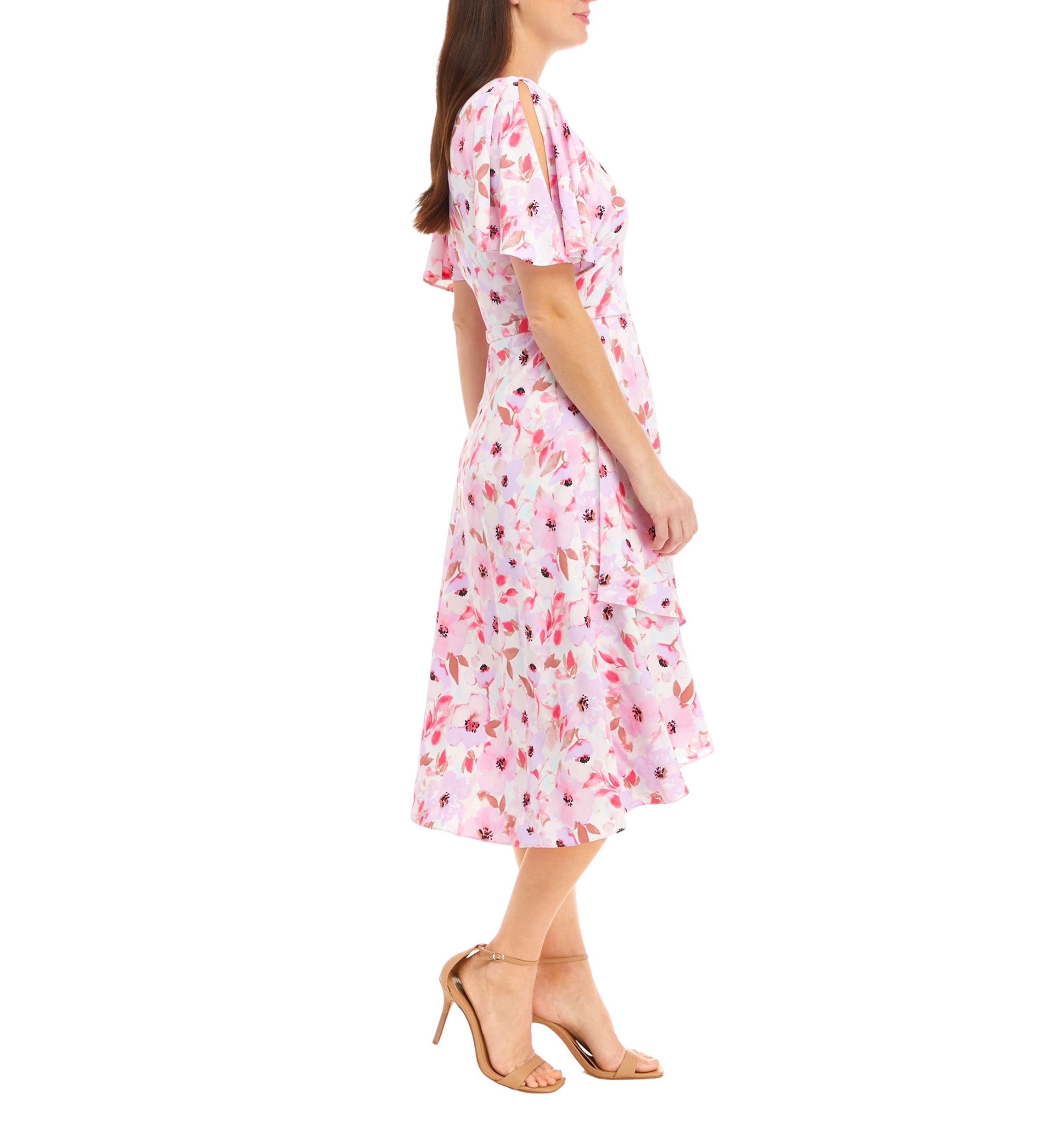 Womens Short Flutter Sleeve Sash Dress