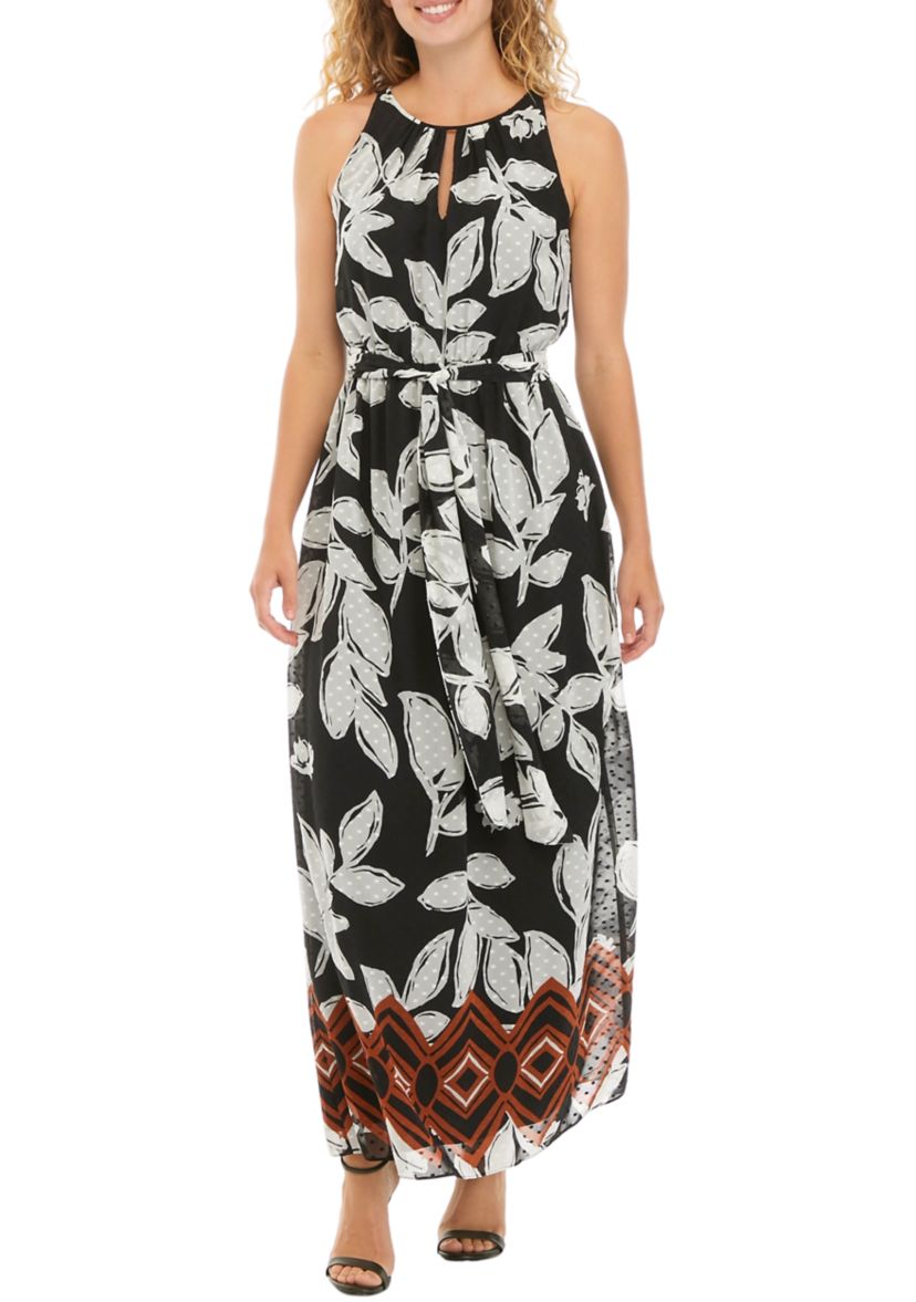 Womens Sleeveless Halter Neck Printed Maxi Dress