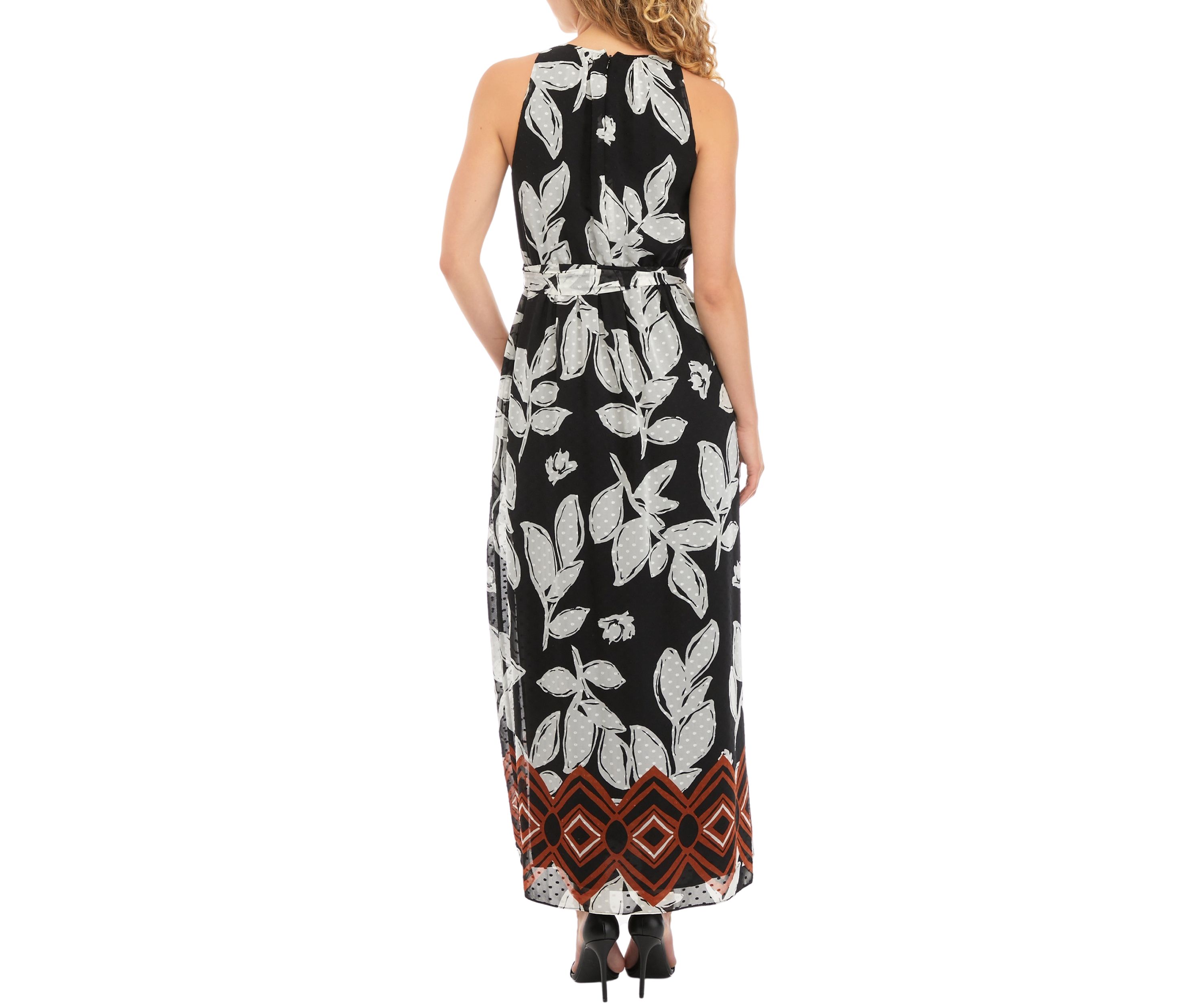 Womens Sleeveless Halter Neck Printed Maxi Dress