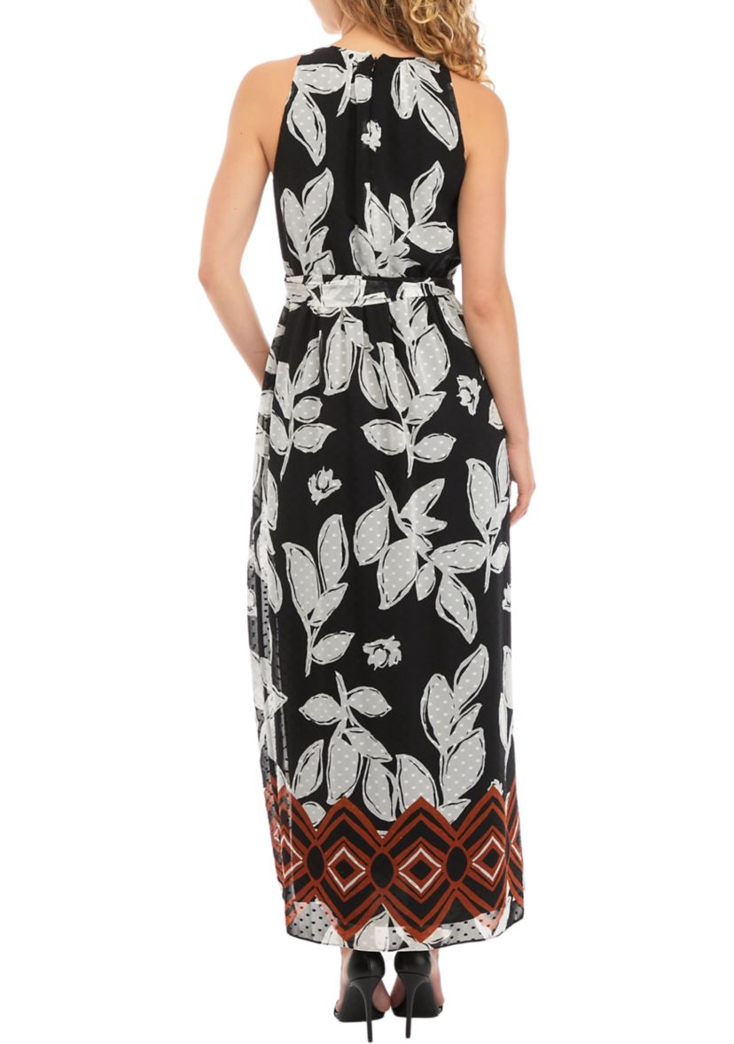 Womens Sleeveless Halter Neck Printed Maxi Dress