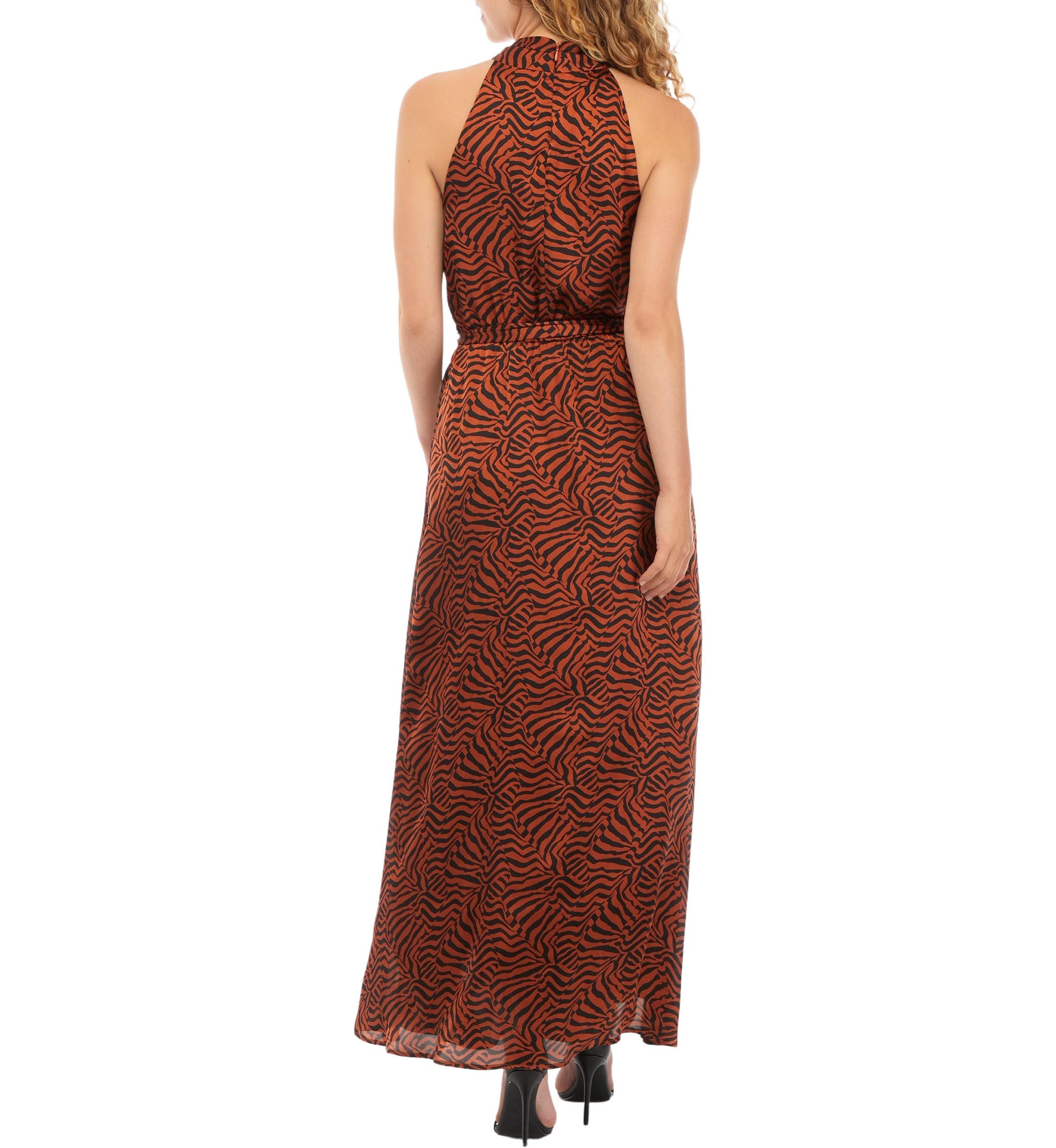 Womens Sleeveless Twist Neck Printed Maxi Dress