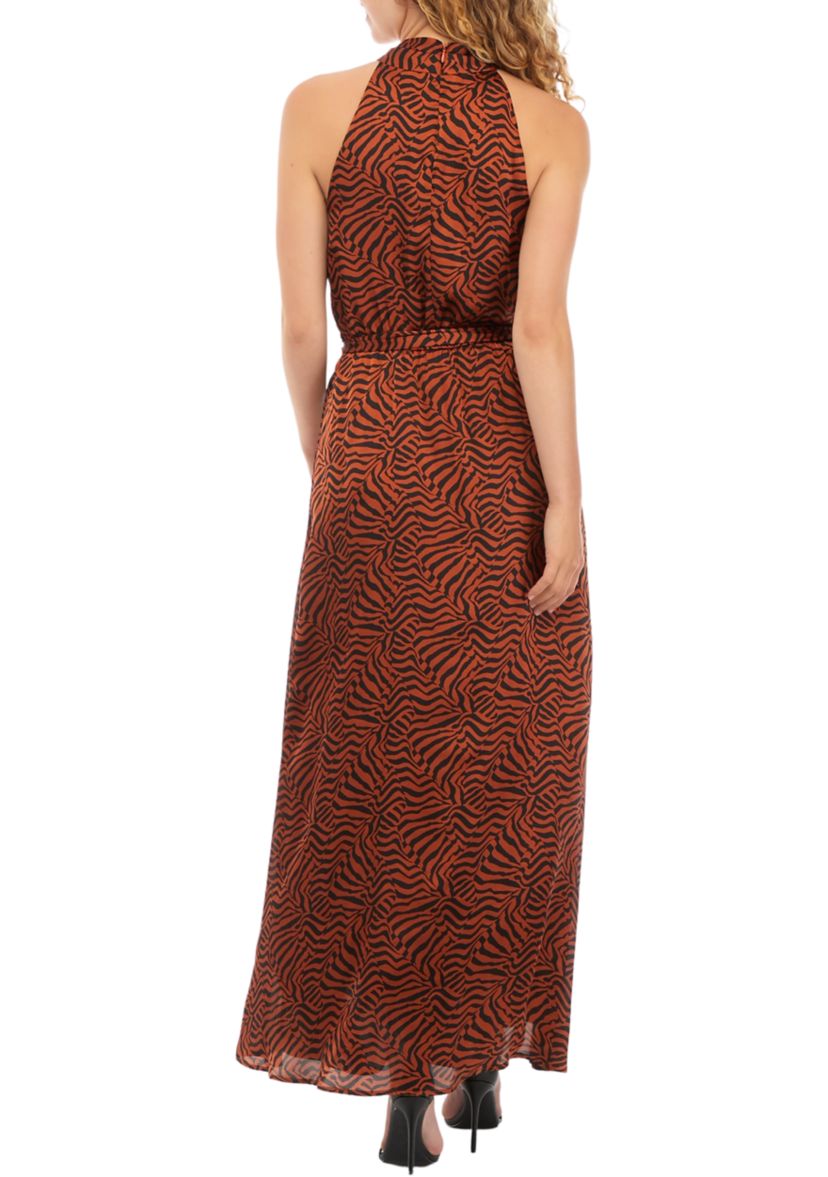 Womens Sleeveless Twist Neck Printed Maxi Dress