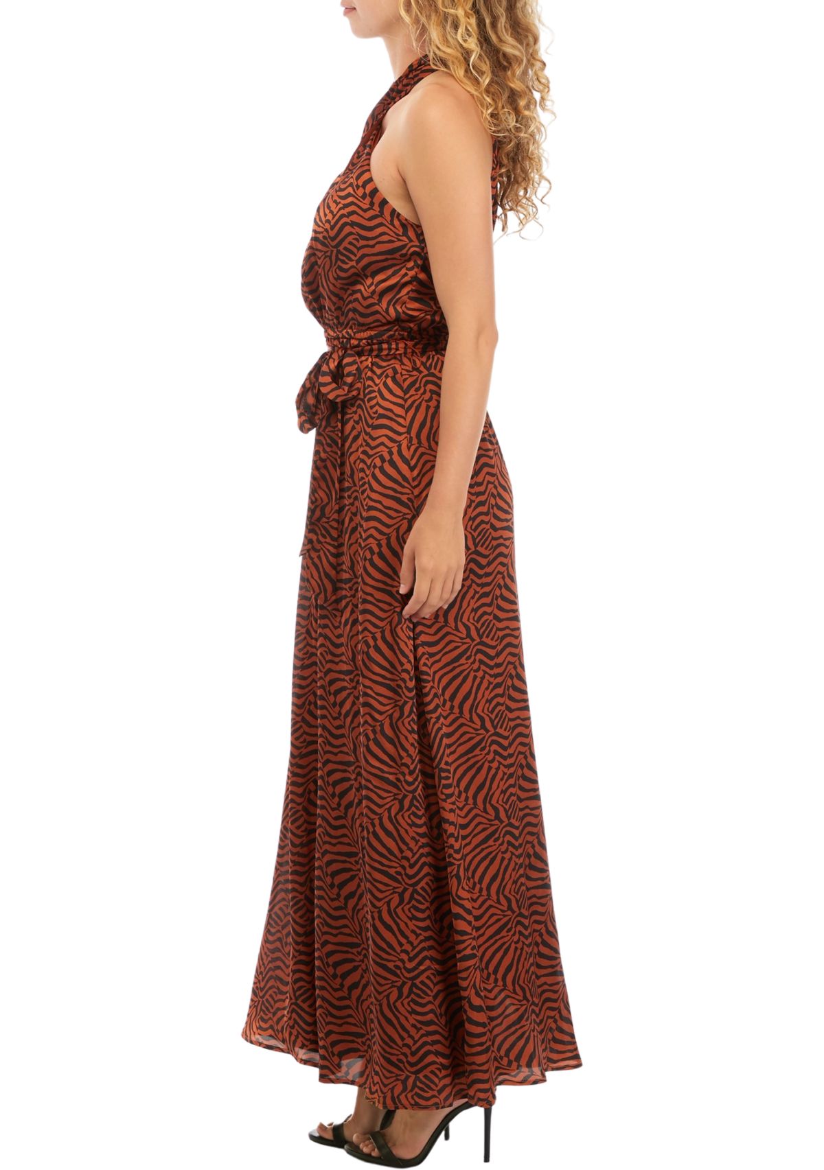Womens Sleeveless Twist Neck Printed Maxi Dress
