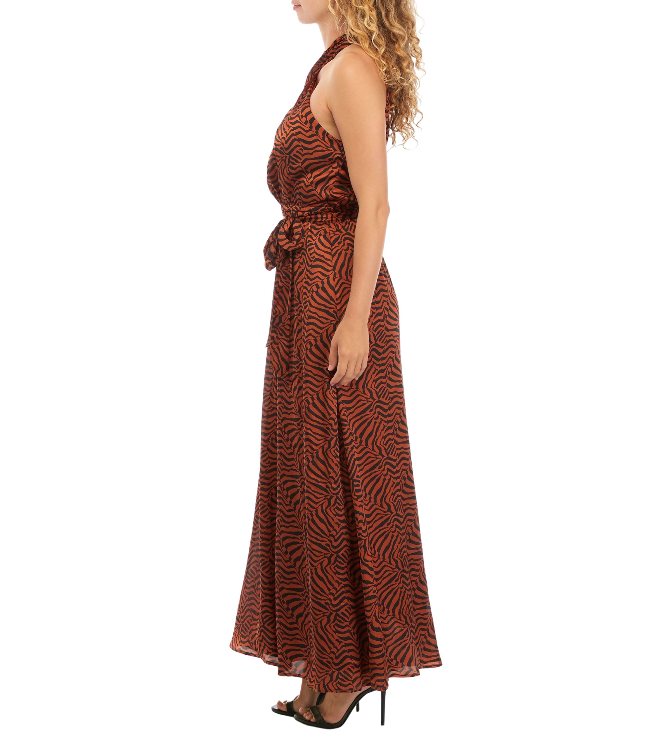 Womens Sleeveless Twist Neck Printed Maxi Dress