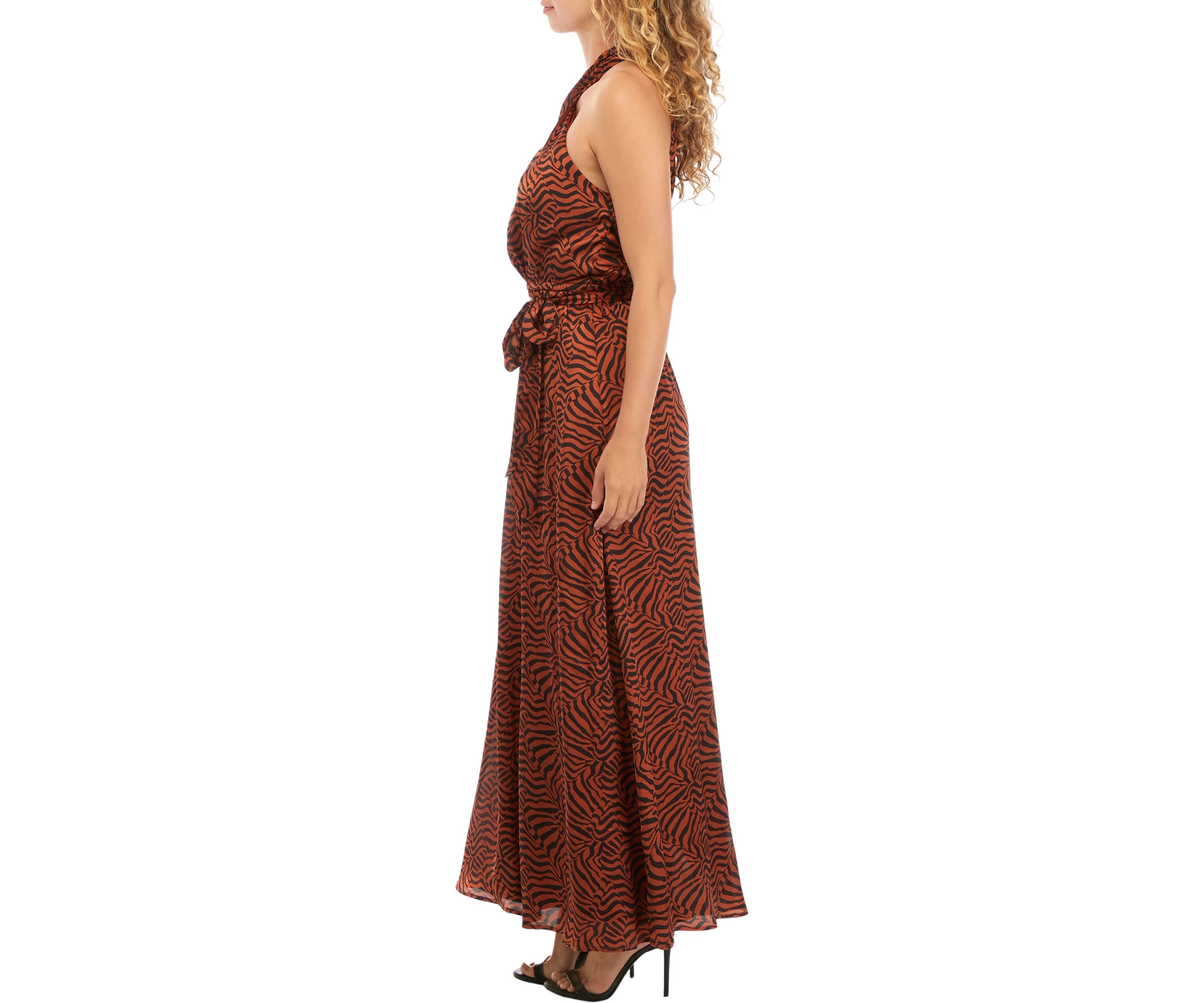 Womens Sleeveless Twist Neck Printed Maxi Dress