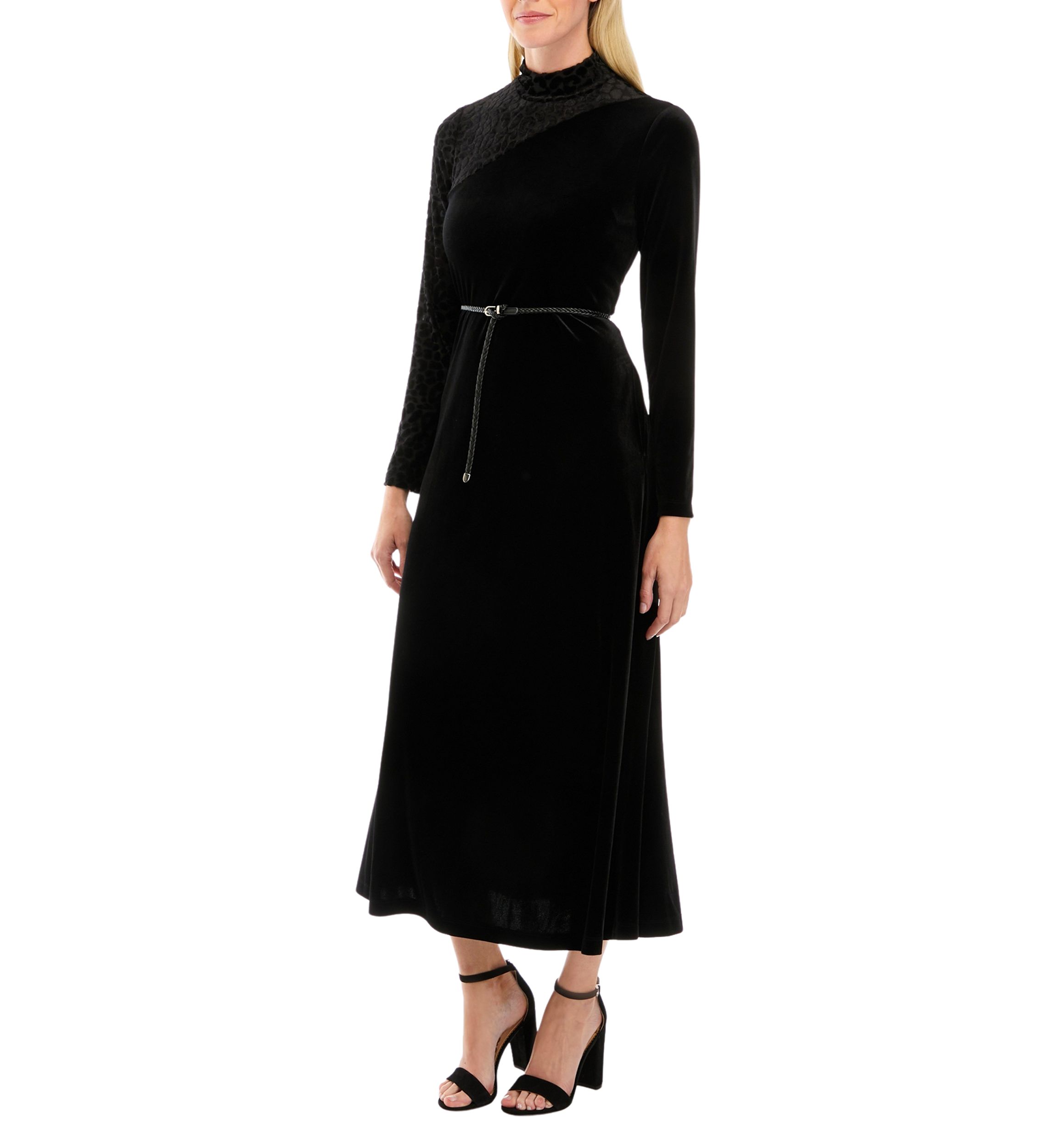 Womens Mock Neck Burnout Velvet Dress