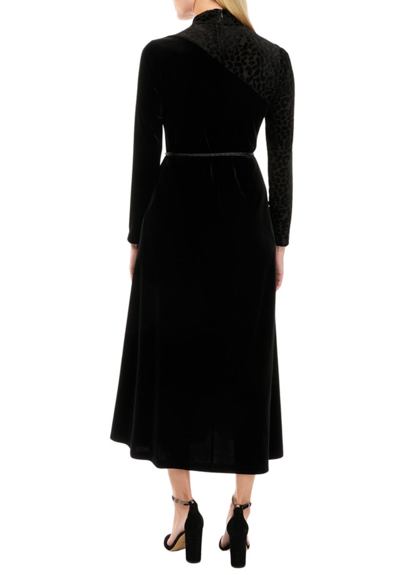 Womens Mock Neck Burnout Velvet Dress