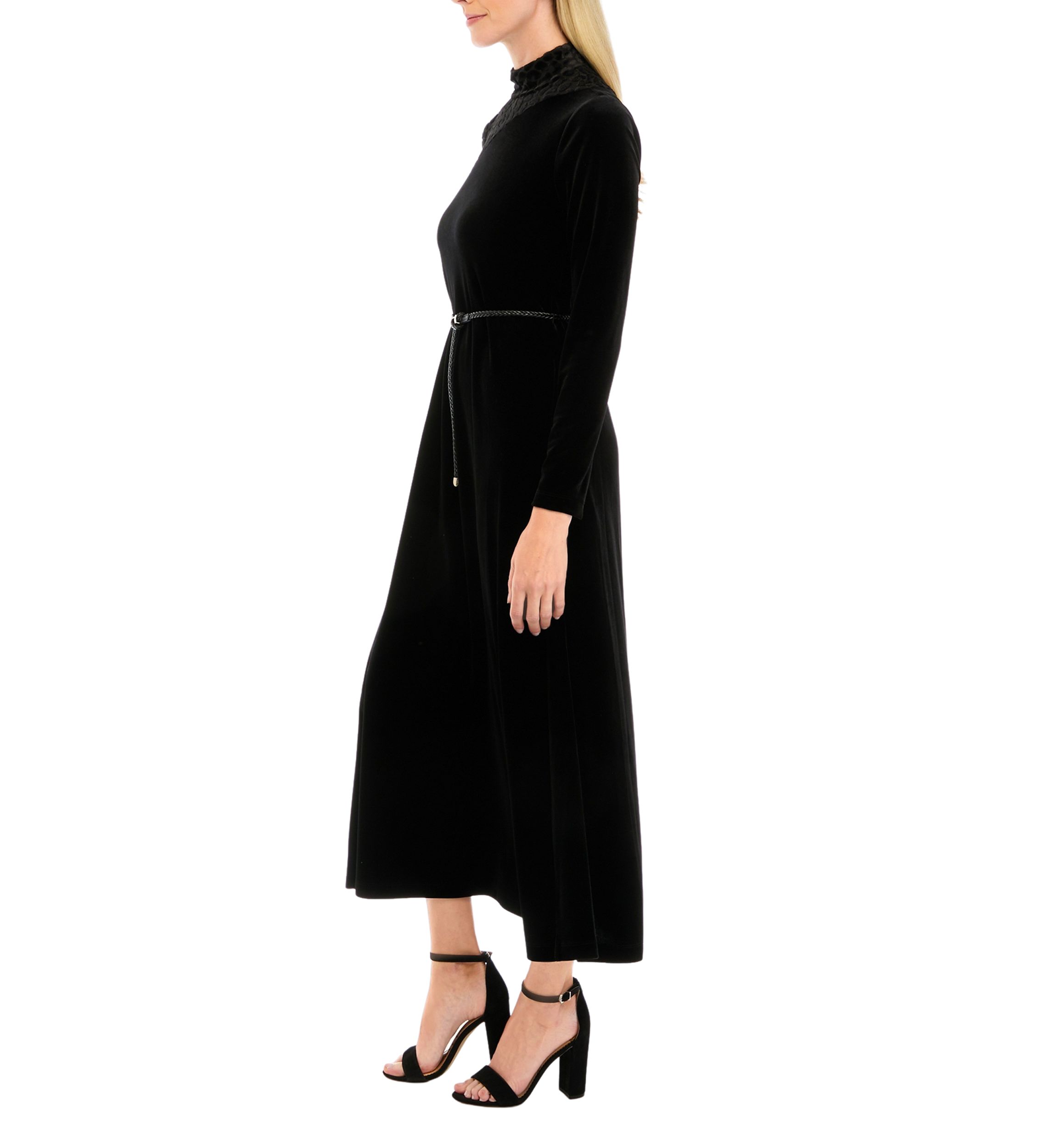 Womens Mock Neck Burnout Velvet Dress