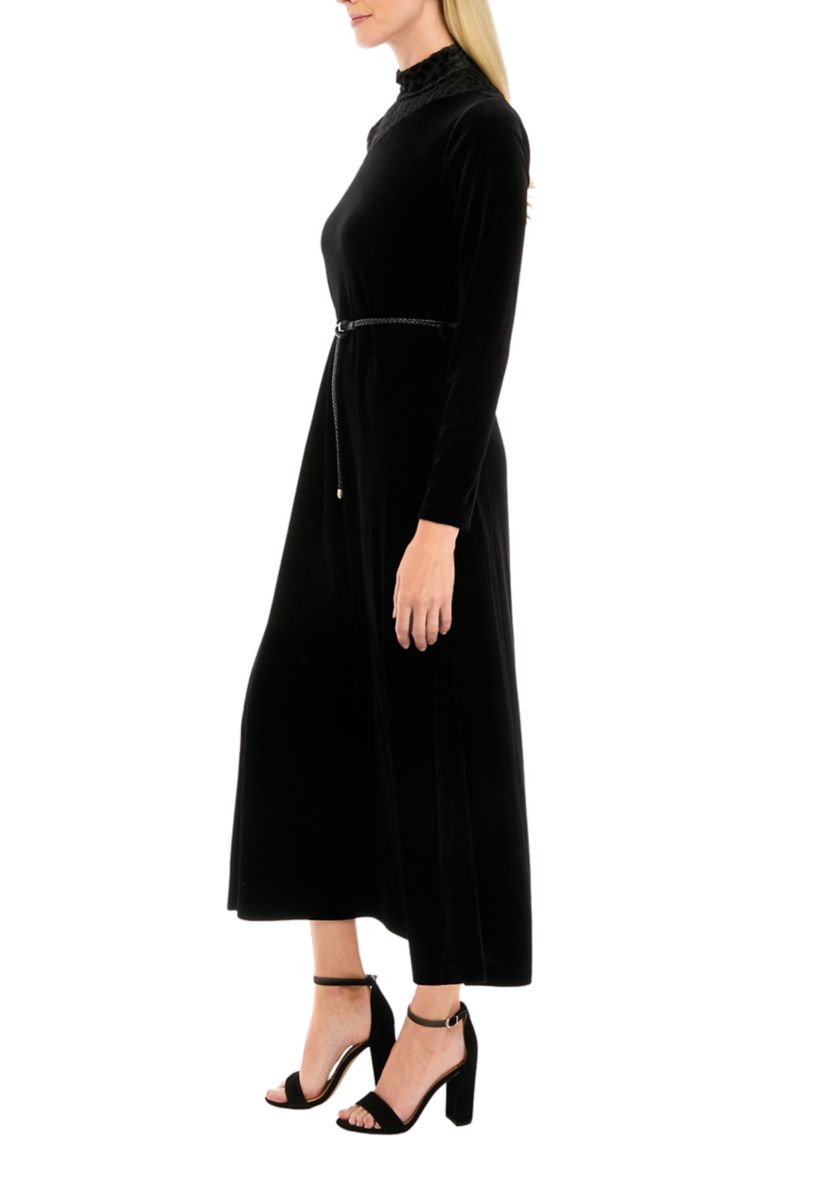 Womens Mock Neck Burnout Velvet Dress