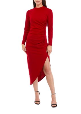 Women's Asymmetrical Hem Ruched Midi Dress