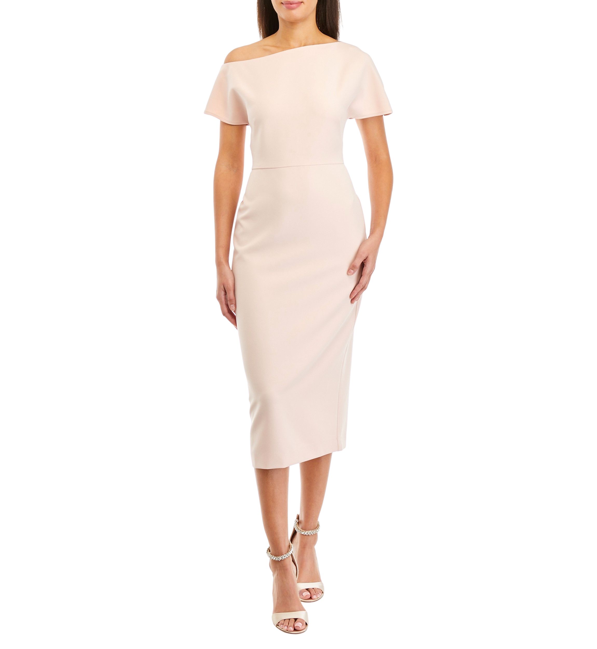 Womens Asymmetrical Solid Sheath Midi Dress