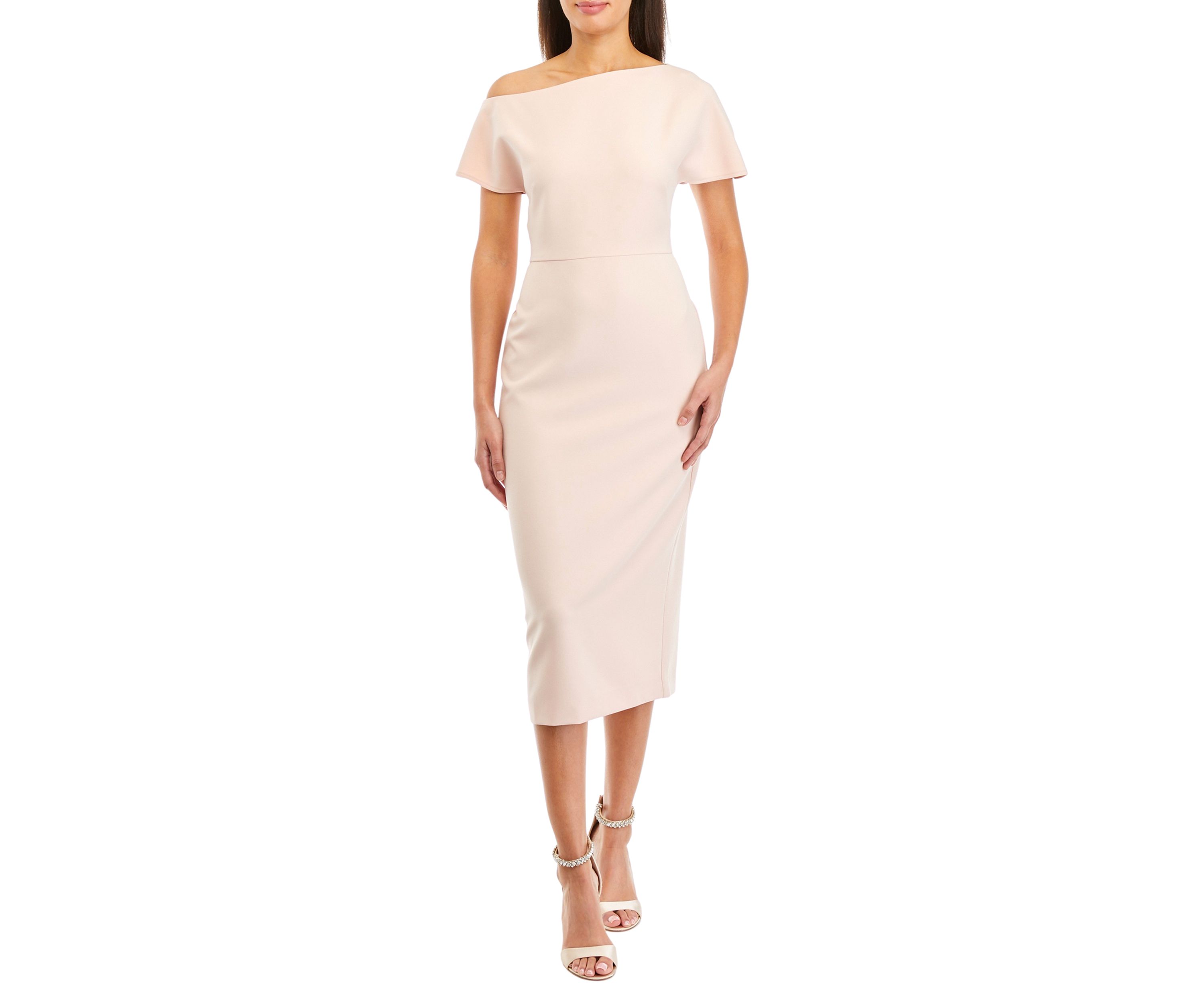 Womens Asymmetrical Solid Sheath Midi Dress