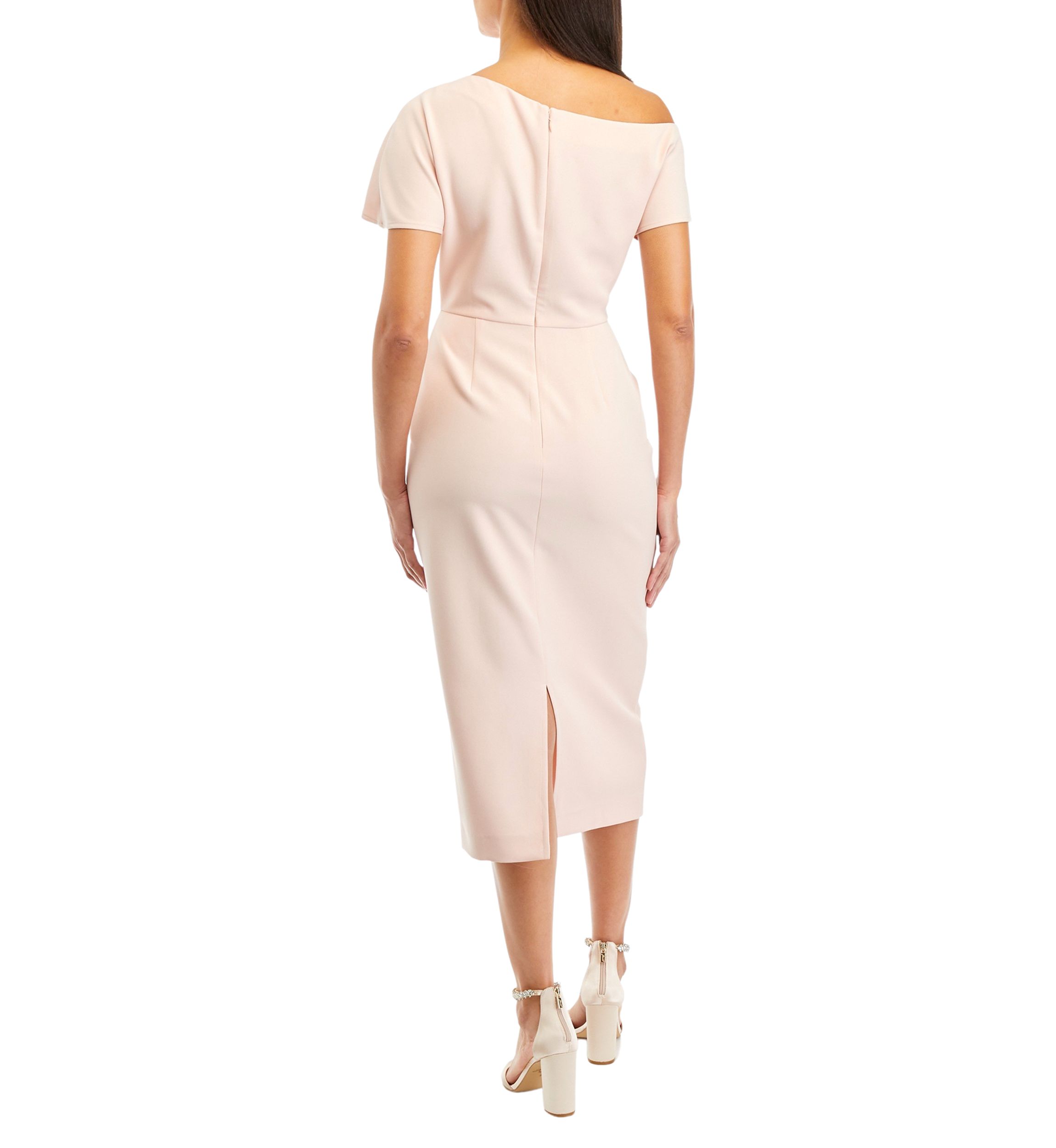 Womens Asymmetrical Solid Sheath Midi Dress