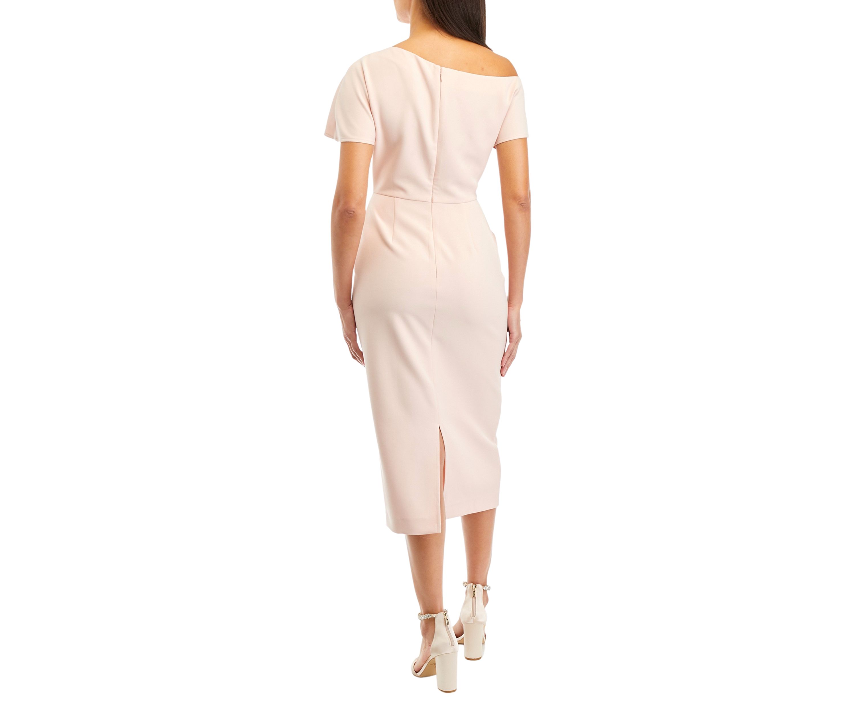 Womens Asymmetrical Solid Sheath Midi Dress