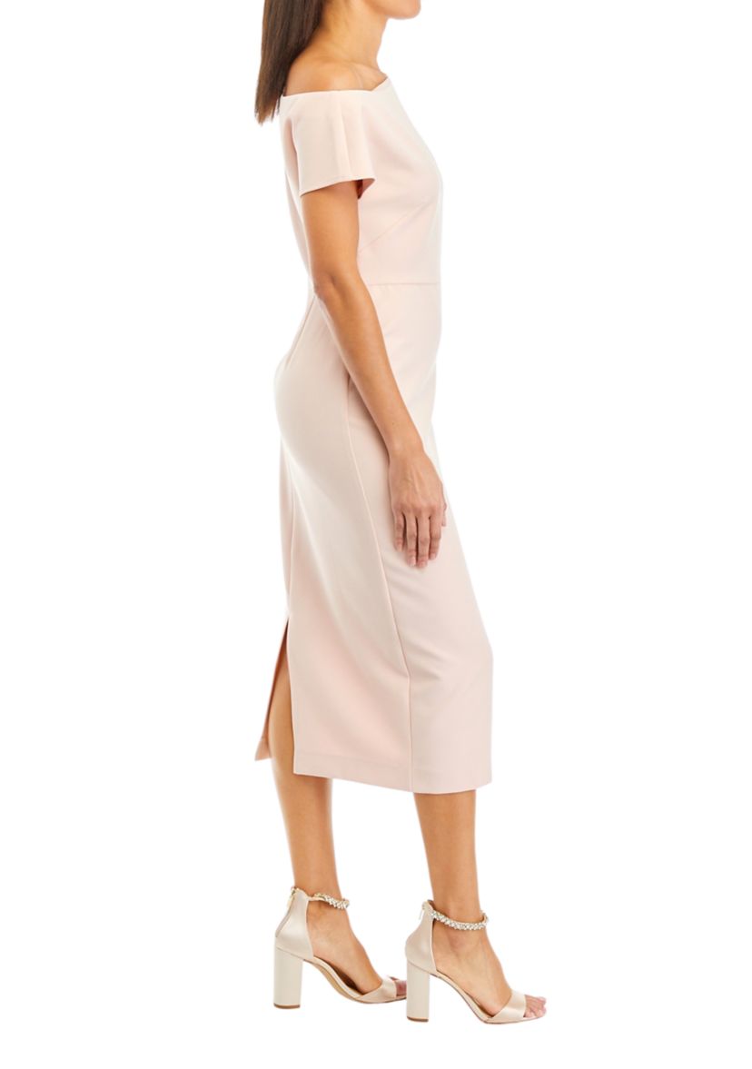 Womens Asymmetrical Solid Sheath Midi Dress