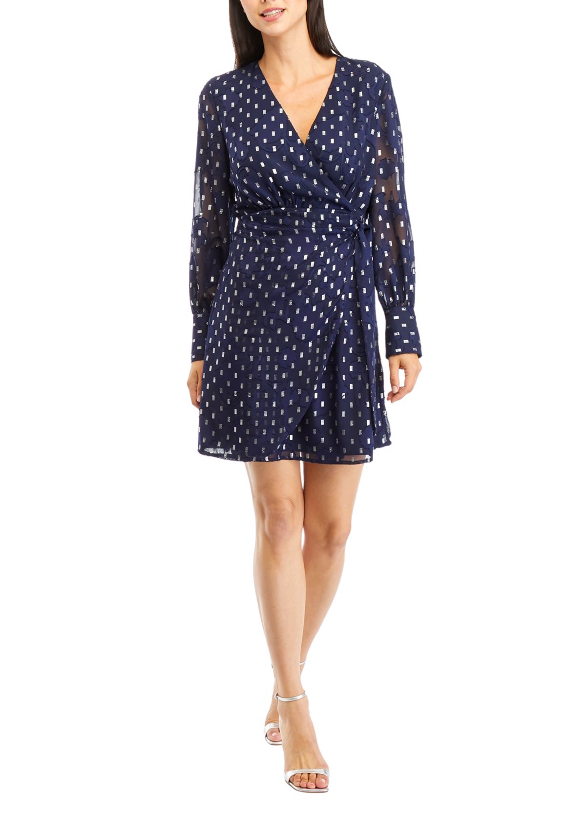 Womens V-Neck Smocked Printed Fit and Flare Dress