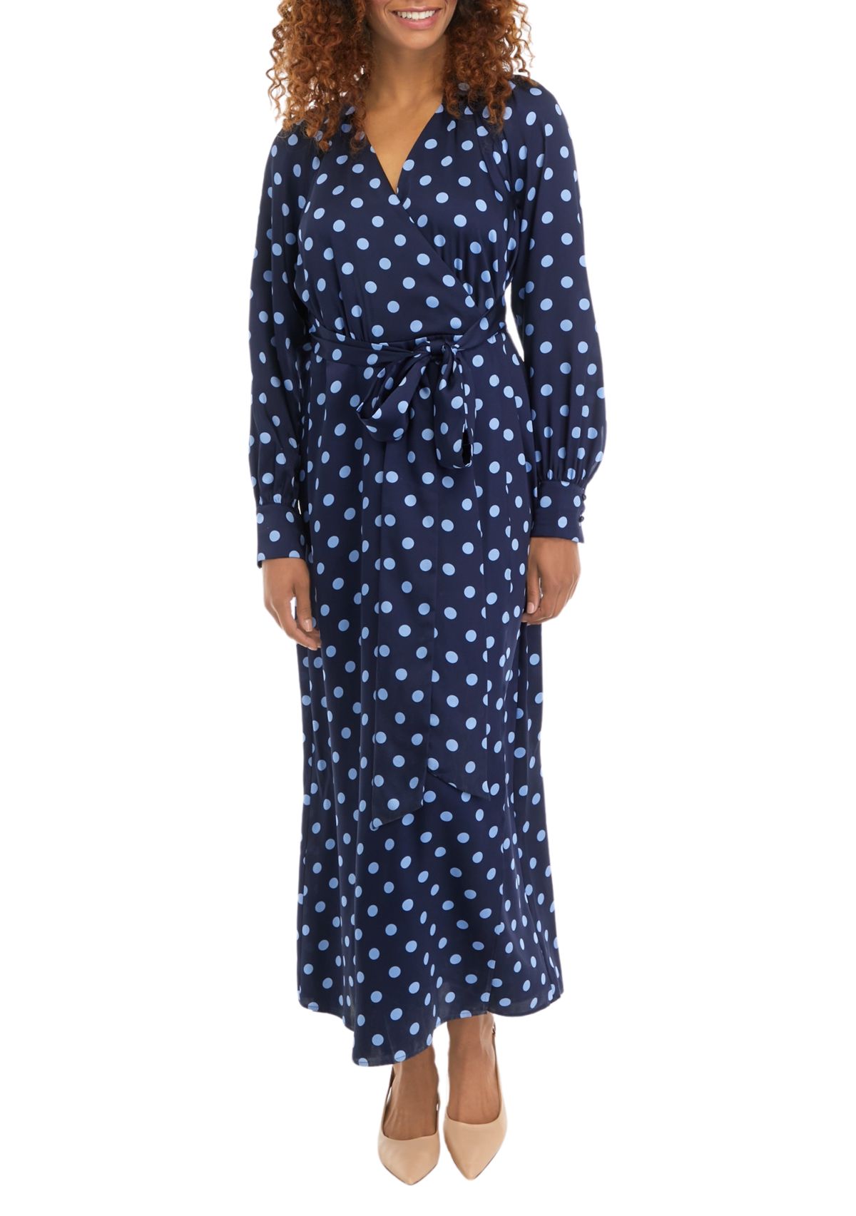Womens Collared Faux Wrap Maxi Dress 