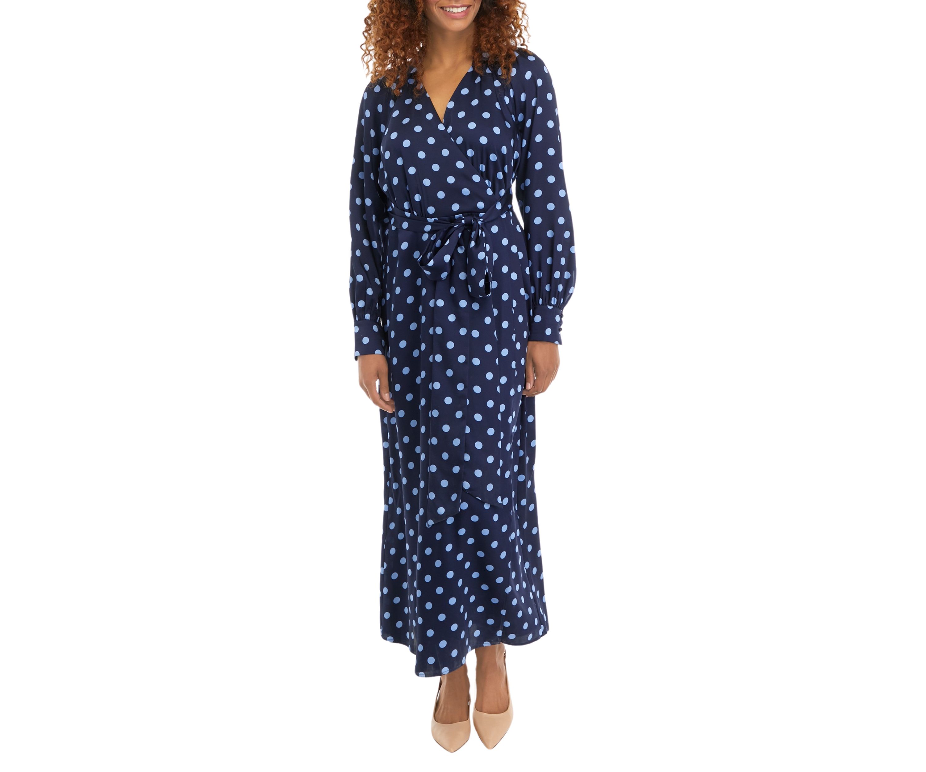 Womens Collared Faux Wrap Maxi Dress 