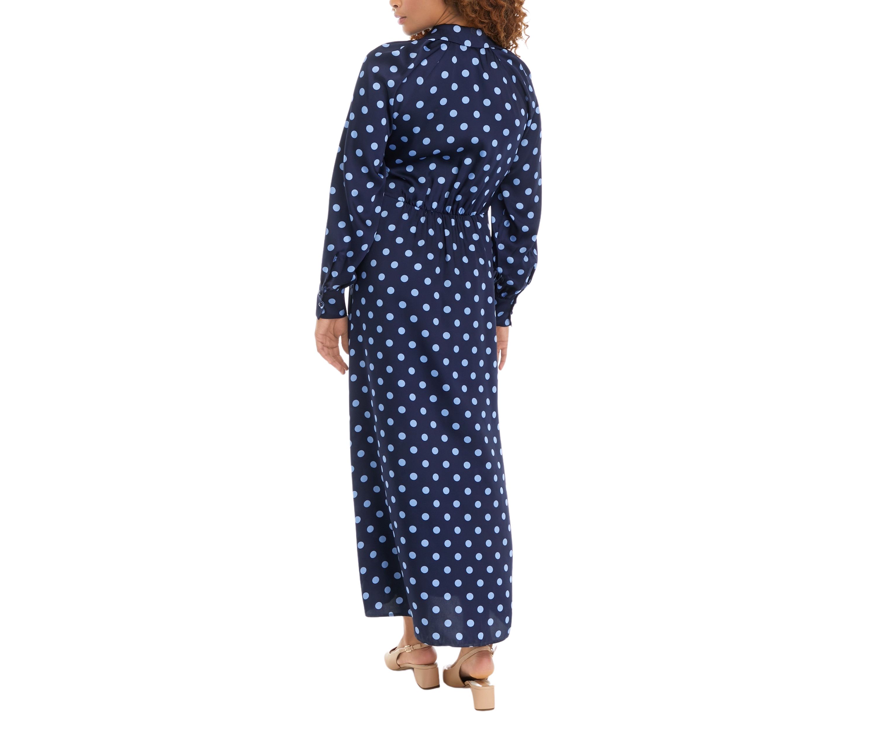 Womens Collared Faux Wrap Maxi Dress 