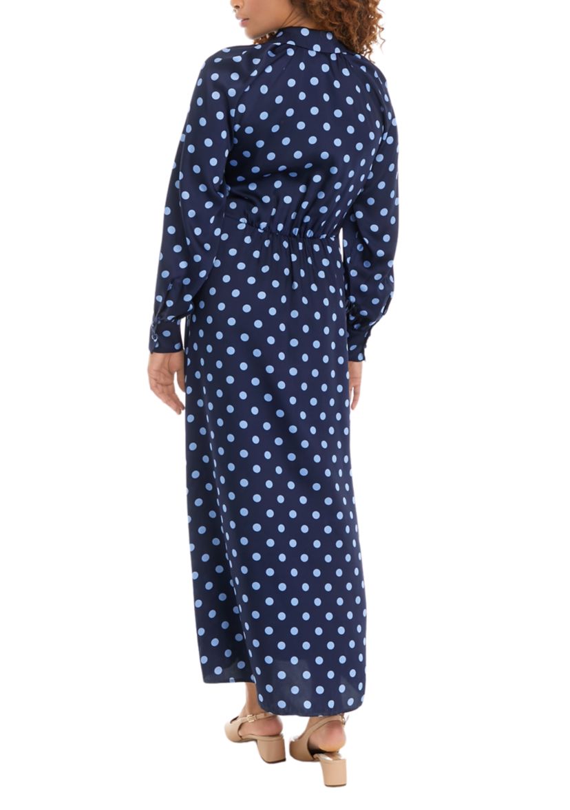 Womens Collared Faux Wrap Maxi Dress 