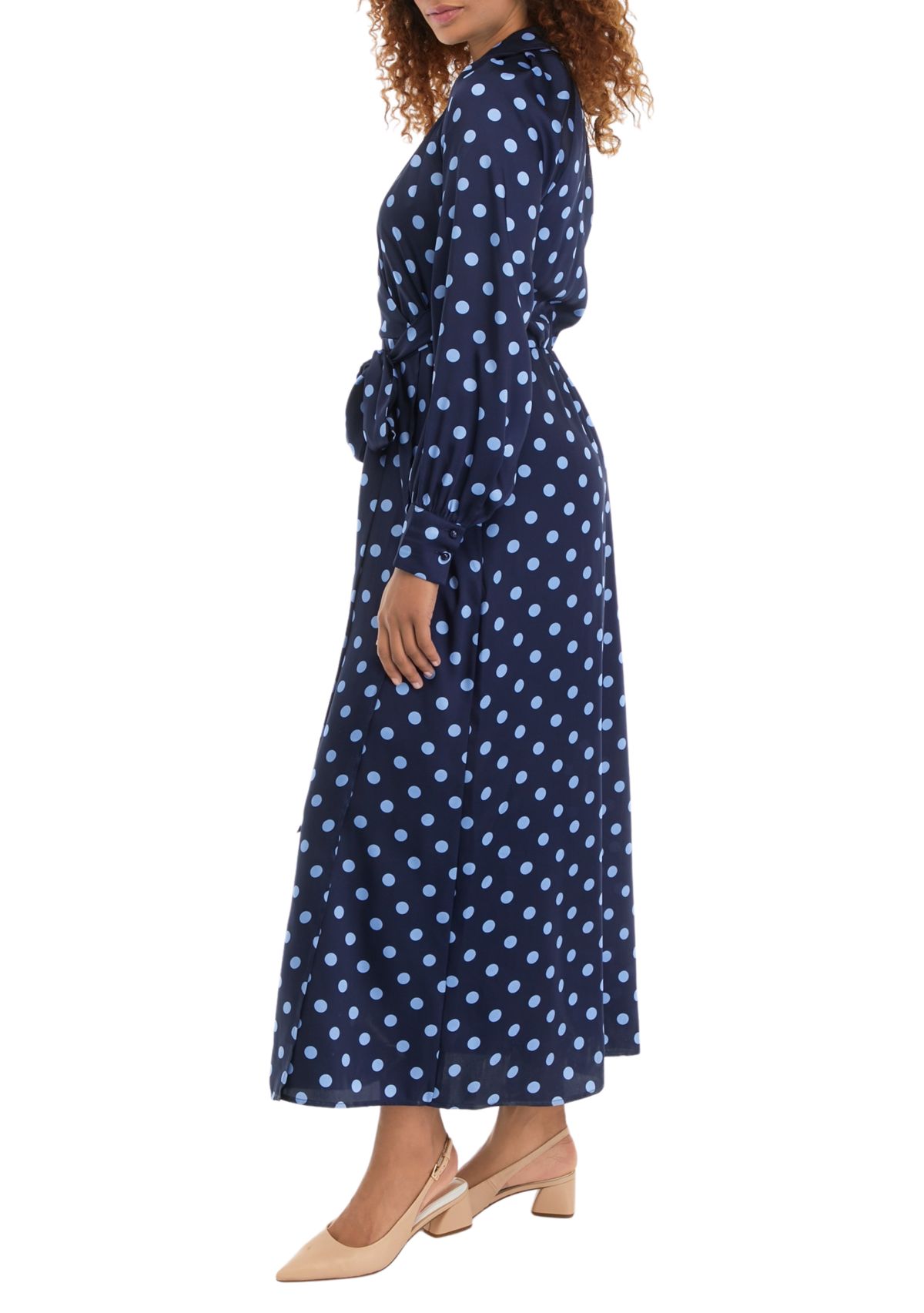 Womens Collared Faux Wrap Maxi Dress 